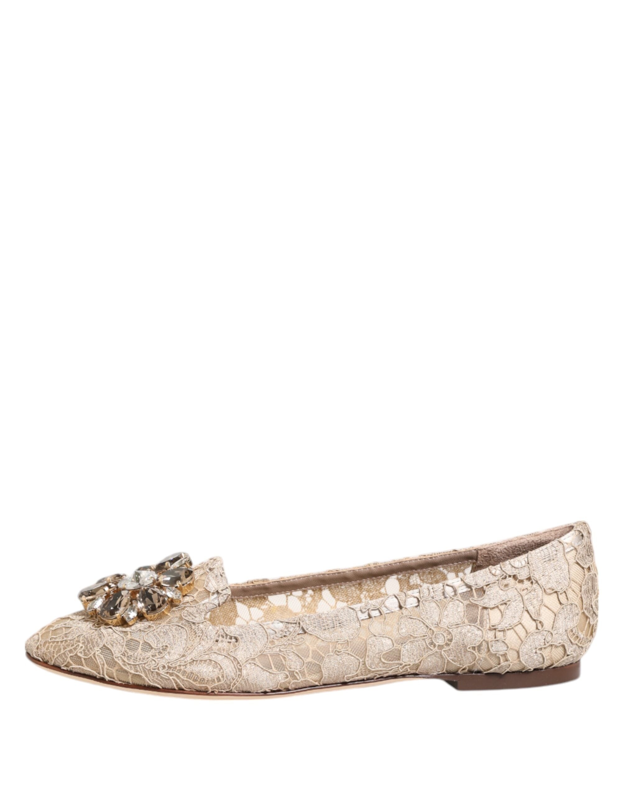 Dolce & Gabbana Ivory Lace Taormina Crystals Flats Shoes Glam Steals