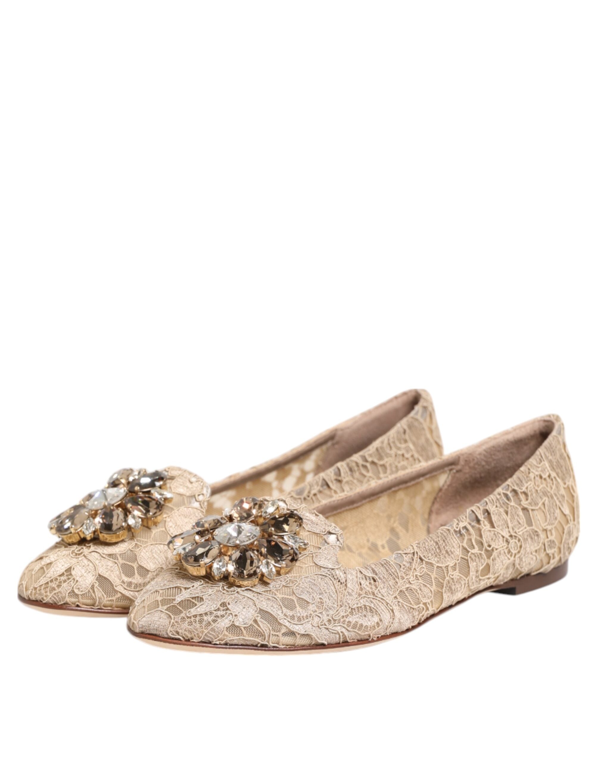 Dolce & Gabbana Ivory Lace Taormina Crystals Flats Shoes Glam Steals