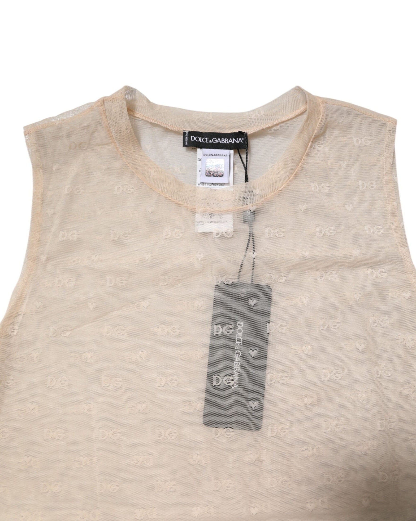 Dolce & Gabbana Ivory Nylon Logo See Through Sleeveless Tank Top Glam Steals