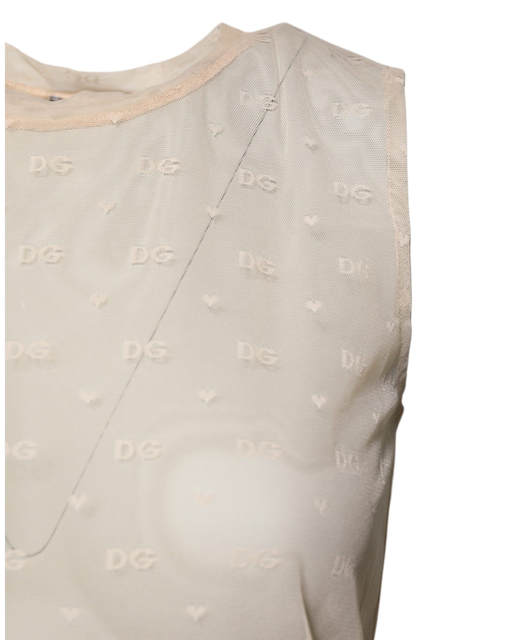 Dolce & Gabbana Ivory Nylon Logo See Through Sleeveless Tank Top Glam Steals