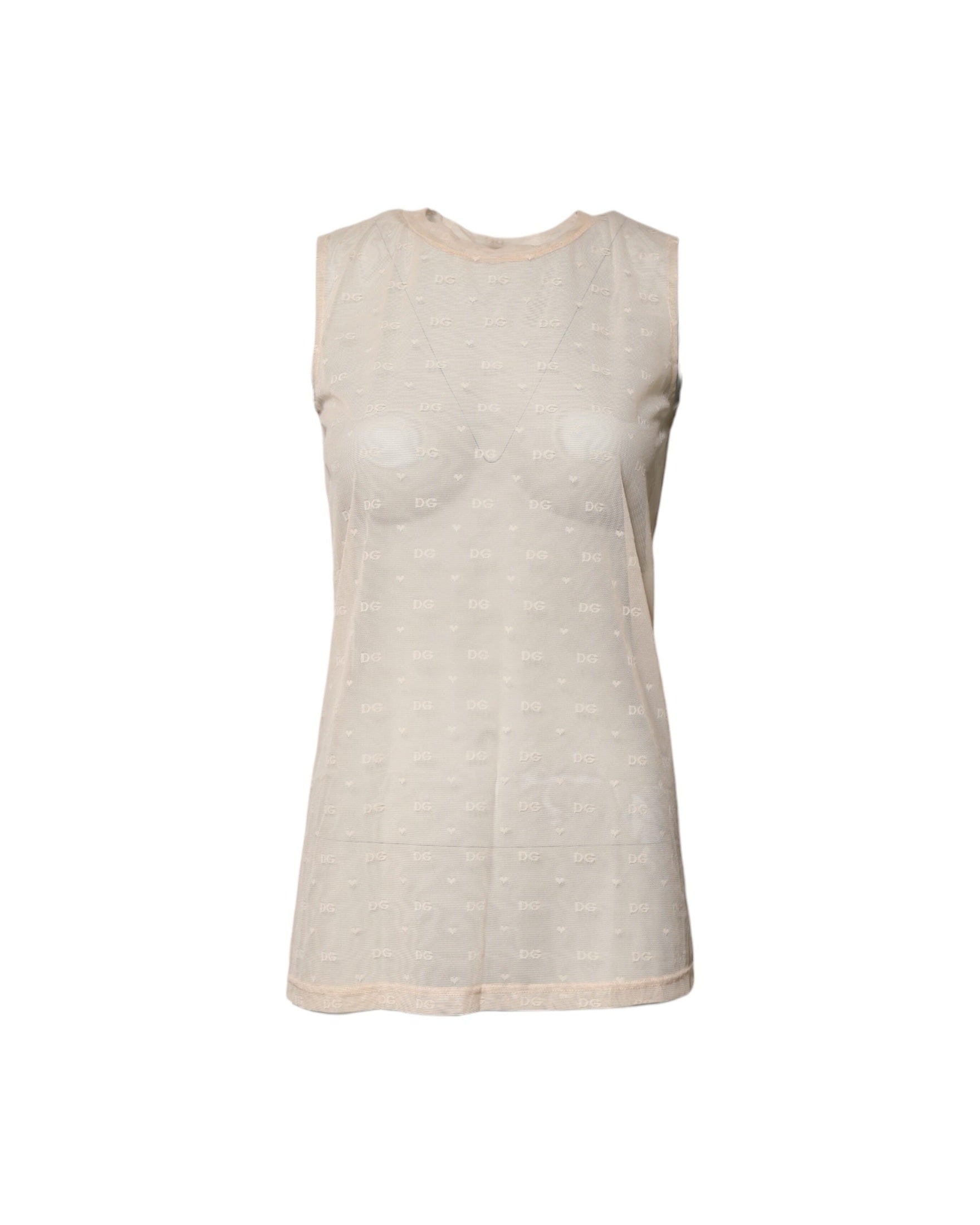 Dolce & Gabbana Ivory Nylon Logo See Through Sleeveless Tank Top Glam Steals