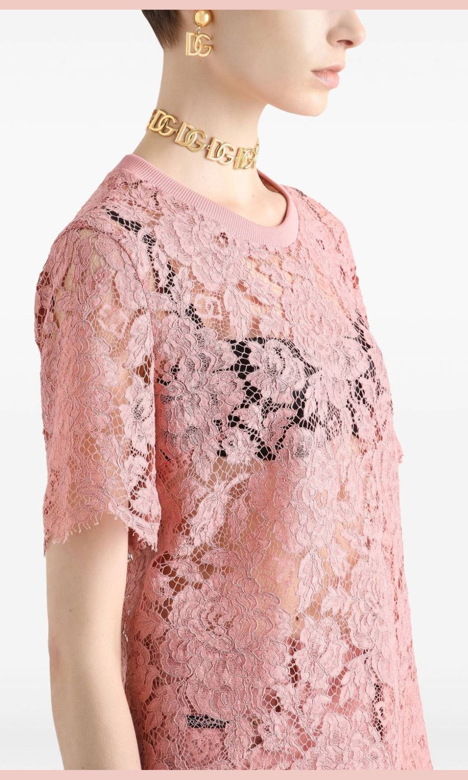 Dolce & Gabbana Lace Corded Short Sleeved T-shirt Glam Steals