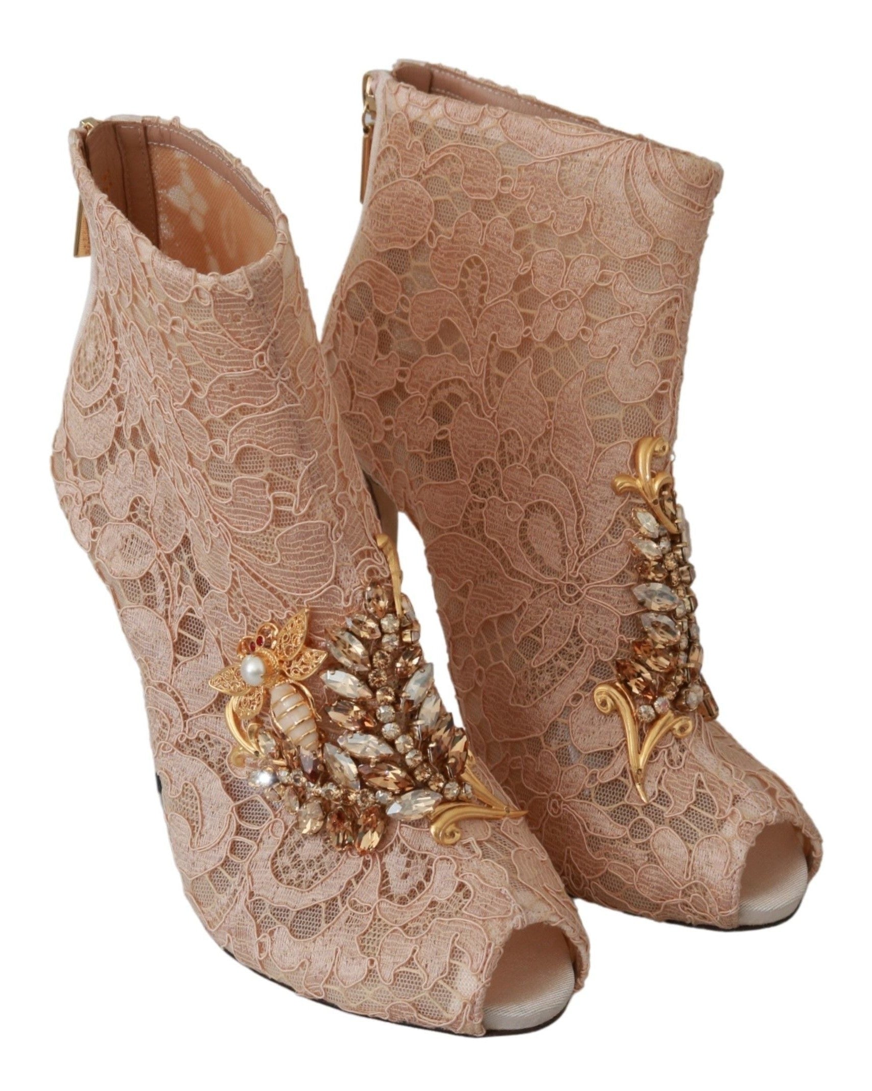 Dolce & Gabbana Lace Crystal Booties Stilettos Shoes Boots