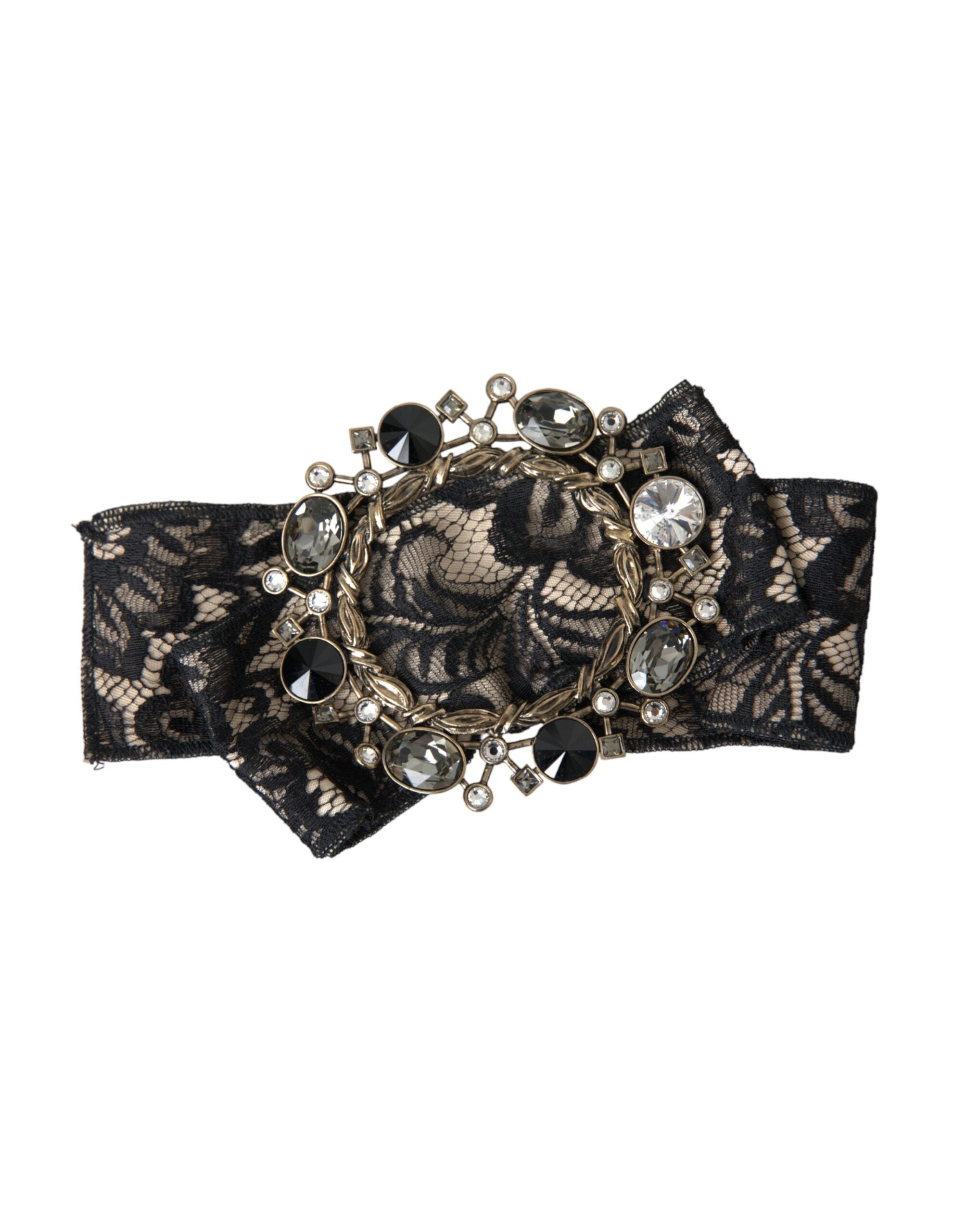 Dolce & Gabbana Lace Crystal Handmade Brooch Hair Black Pin Glam Steals
