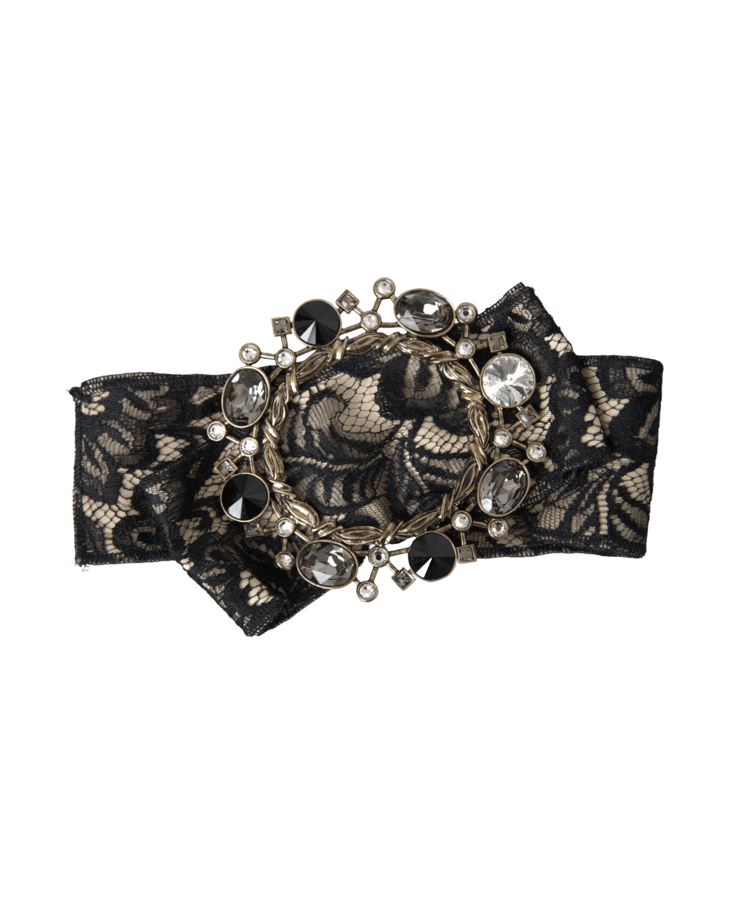 Dolce & Gabbana Lace Crystal Handmade Brooch Hair Black Pin Glam Steals
