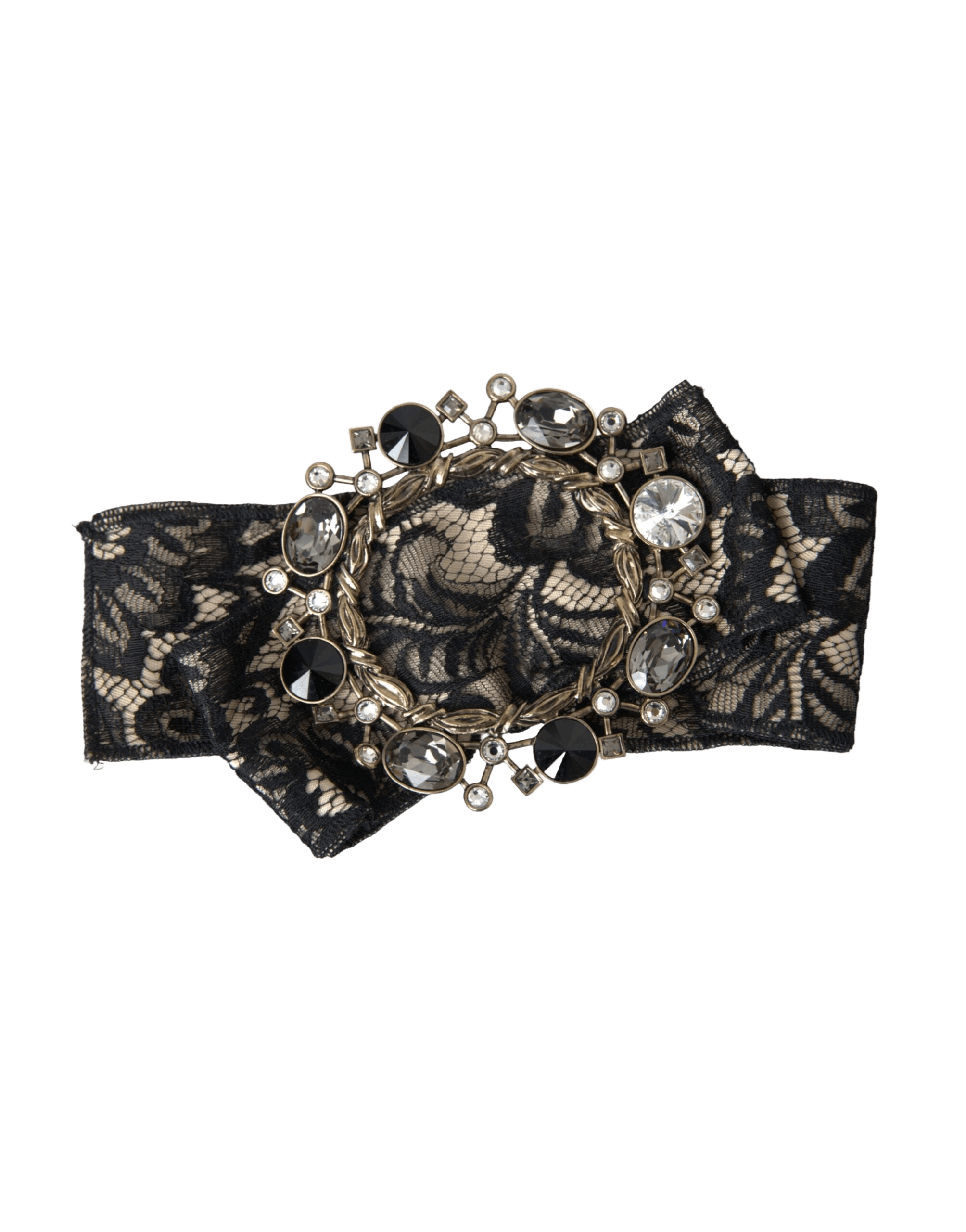 Dolce & Gabbana Lace Crystal Handmade Brooch Hair Black Pin Glam Steals