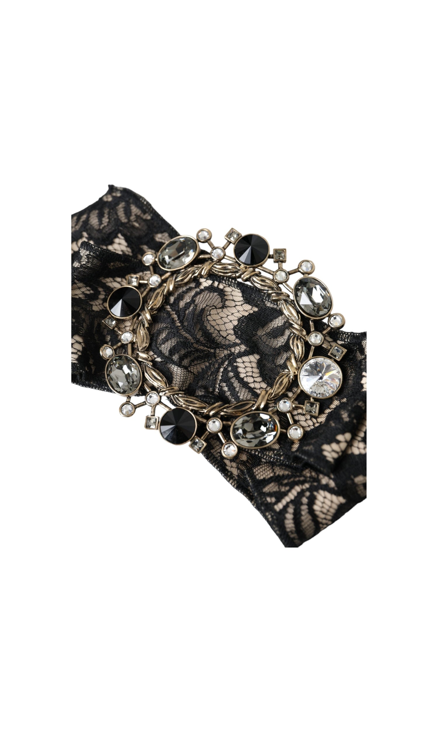 Dolce & Gabbana Lace Crystal Handmade Brooch Hair Black Pin Glam Steals