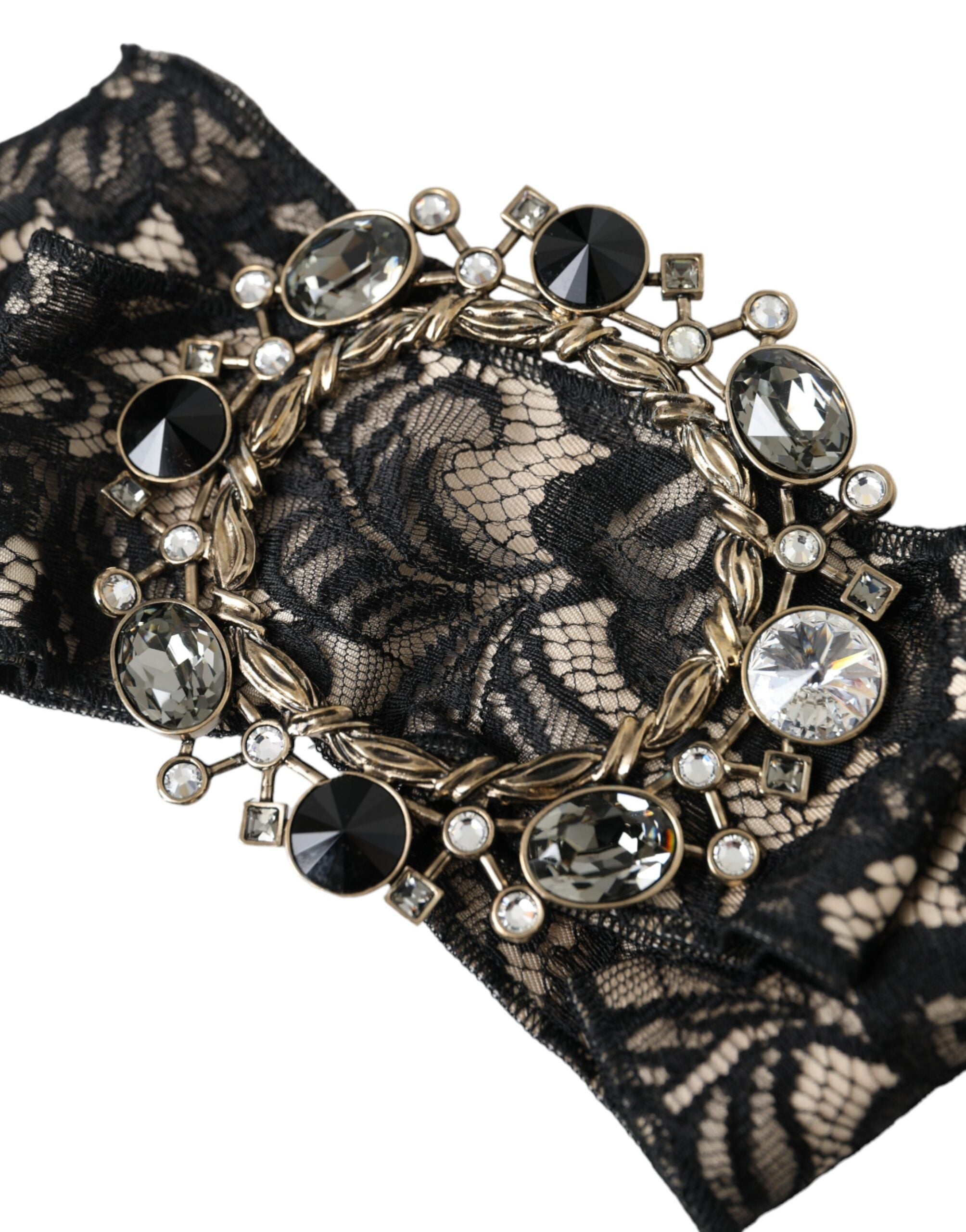 Dolce & Gabbana Lace Crystal Handmade Brooch Hair Black Pin Glam Steals