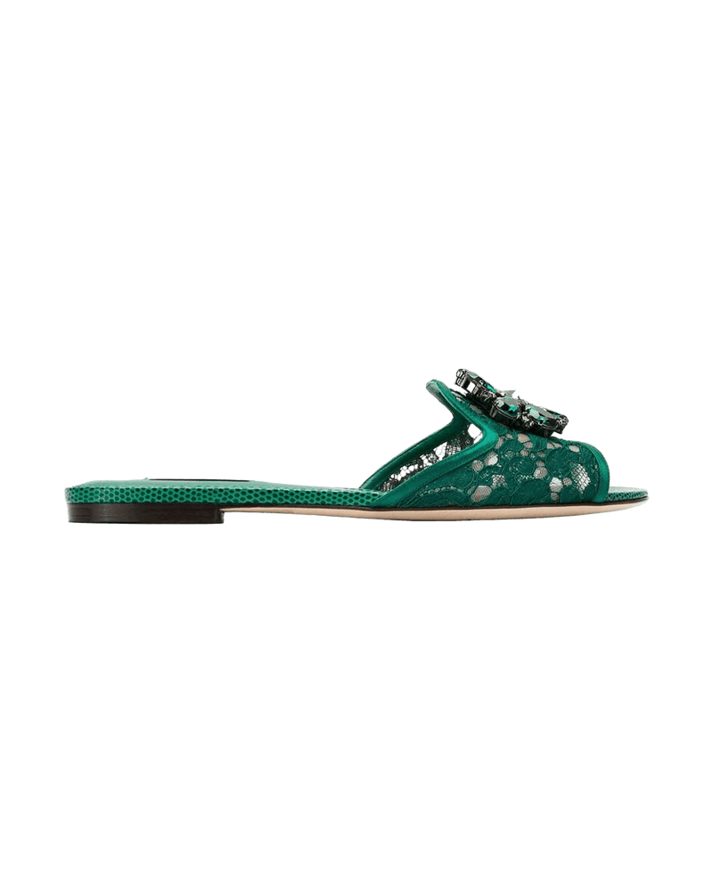 Dolce & Gabbana Crystal Embellished Lace Slippers Sandals