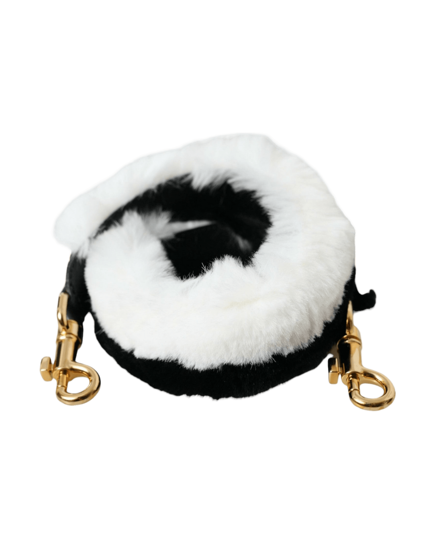 Dolce & Gabbana Lapin Fur Accessory Shoulder Black White Strap Glam Steals