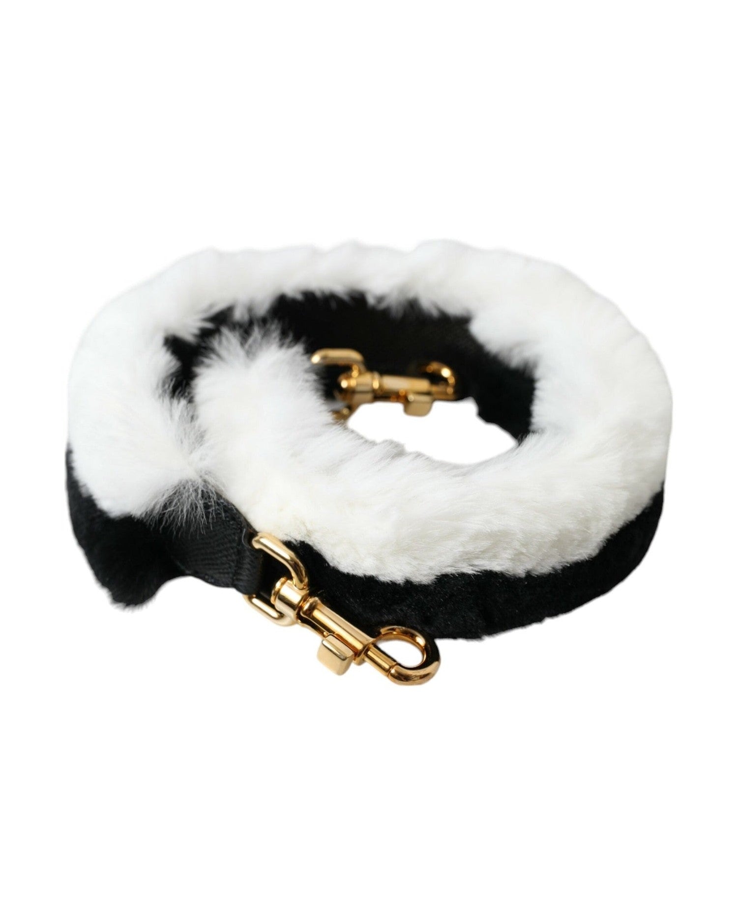 Dolce & Gabbana Lapin Fur Accessory Shoulder Black White Strap Glam Steals