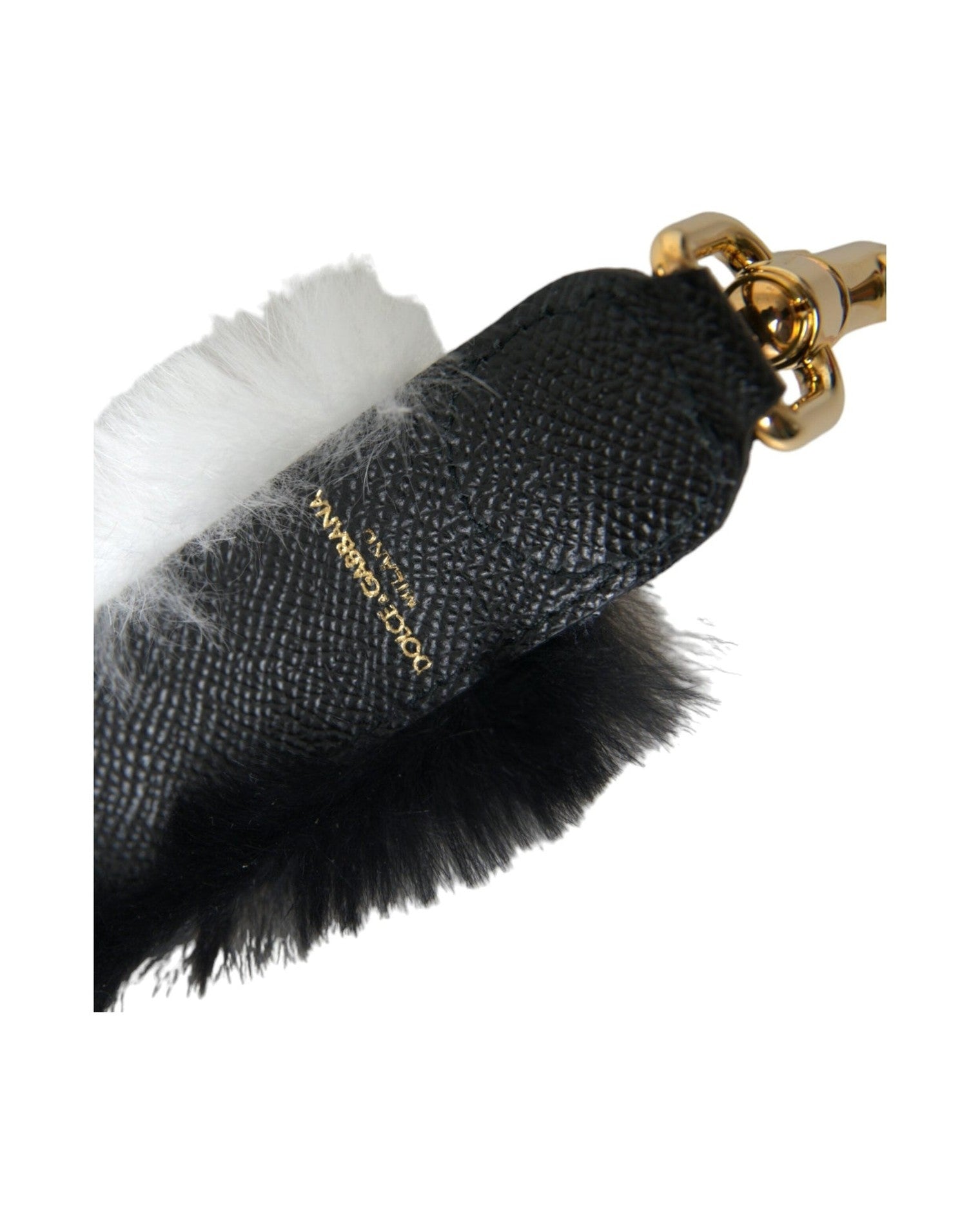Dolce & Gabbana Lapin Fur Accessory Shoulder Black White Strap Glam Steals