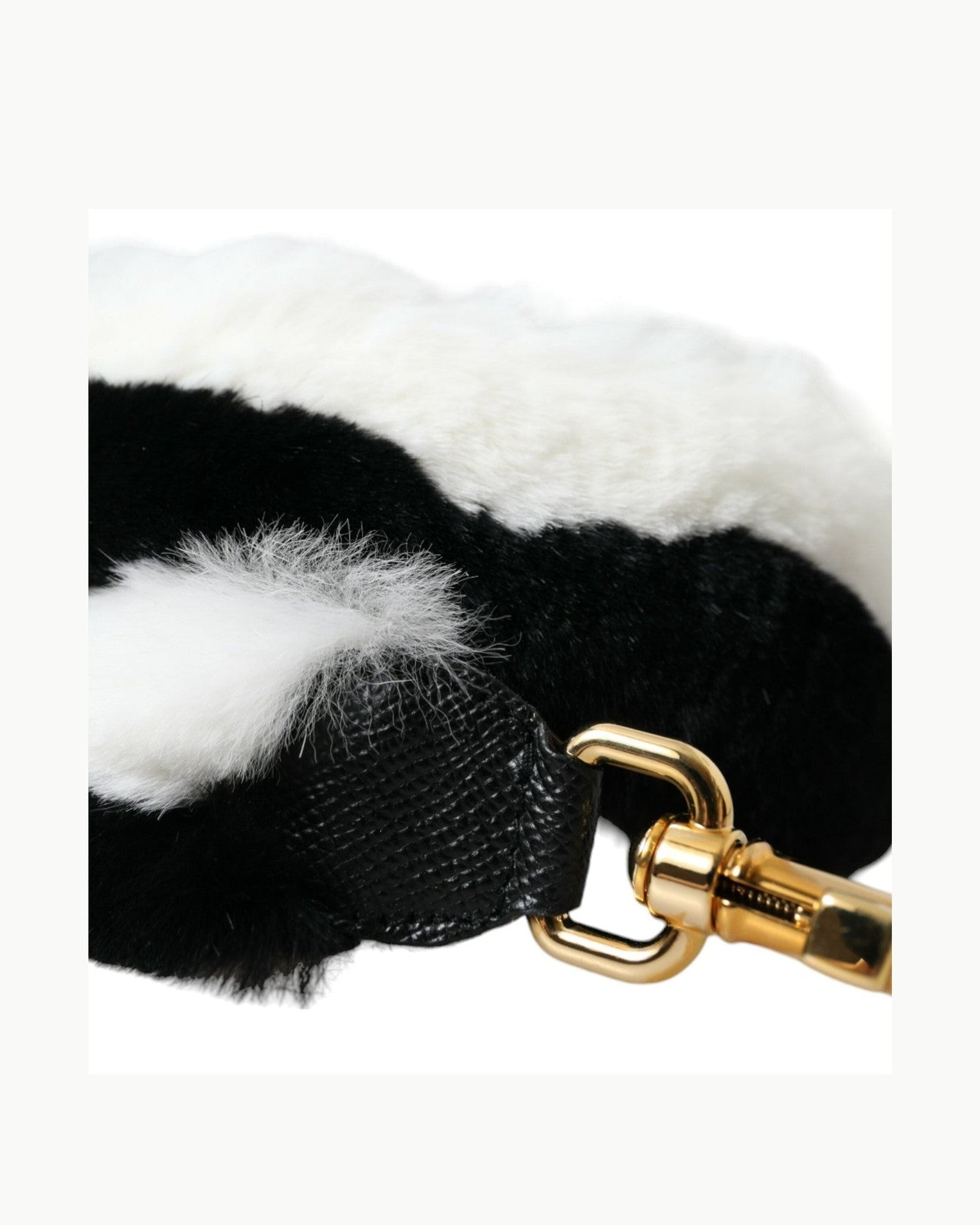Dolce & Gabbana Lapin Fur Accessory Shoulder Black White Strap Glam Steals