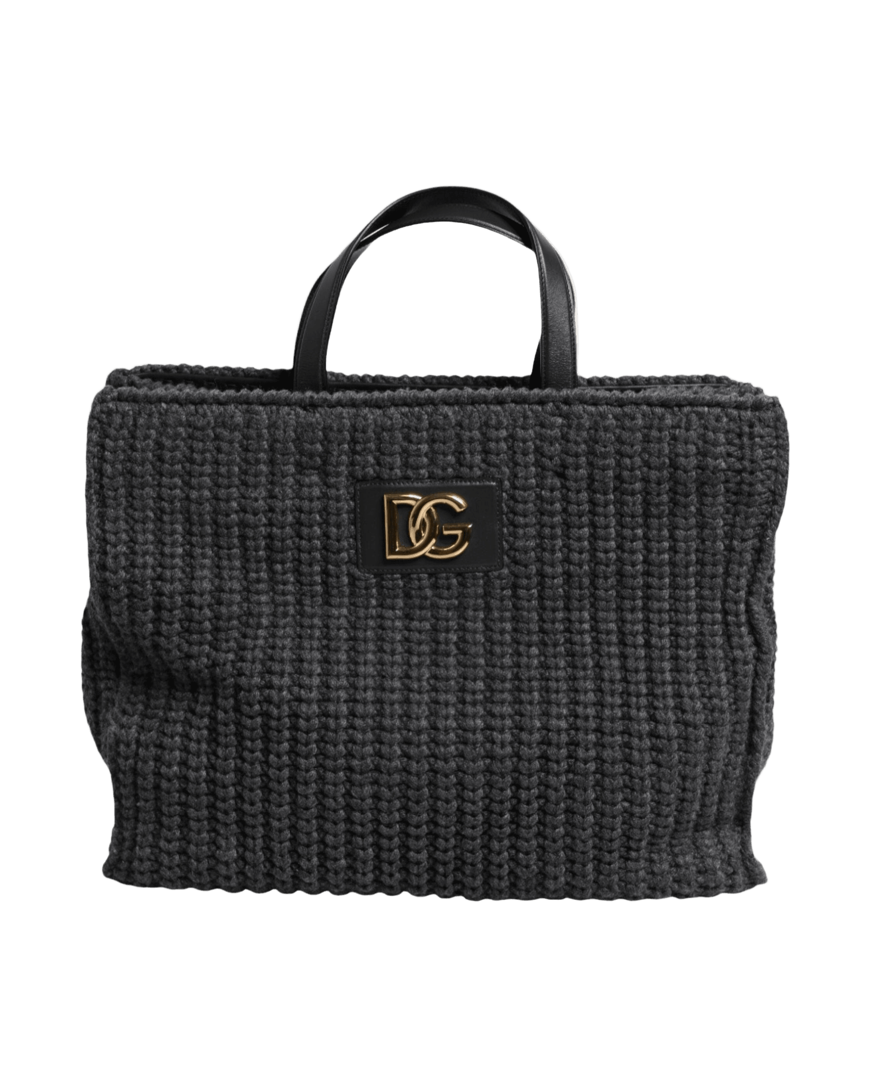 Dolce & Gabbana Large Knitted Crochet Shoulder Shopper Dg Logo Black Bag Glam Steals