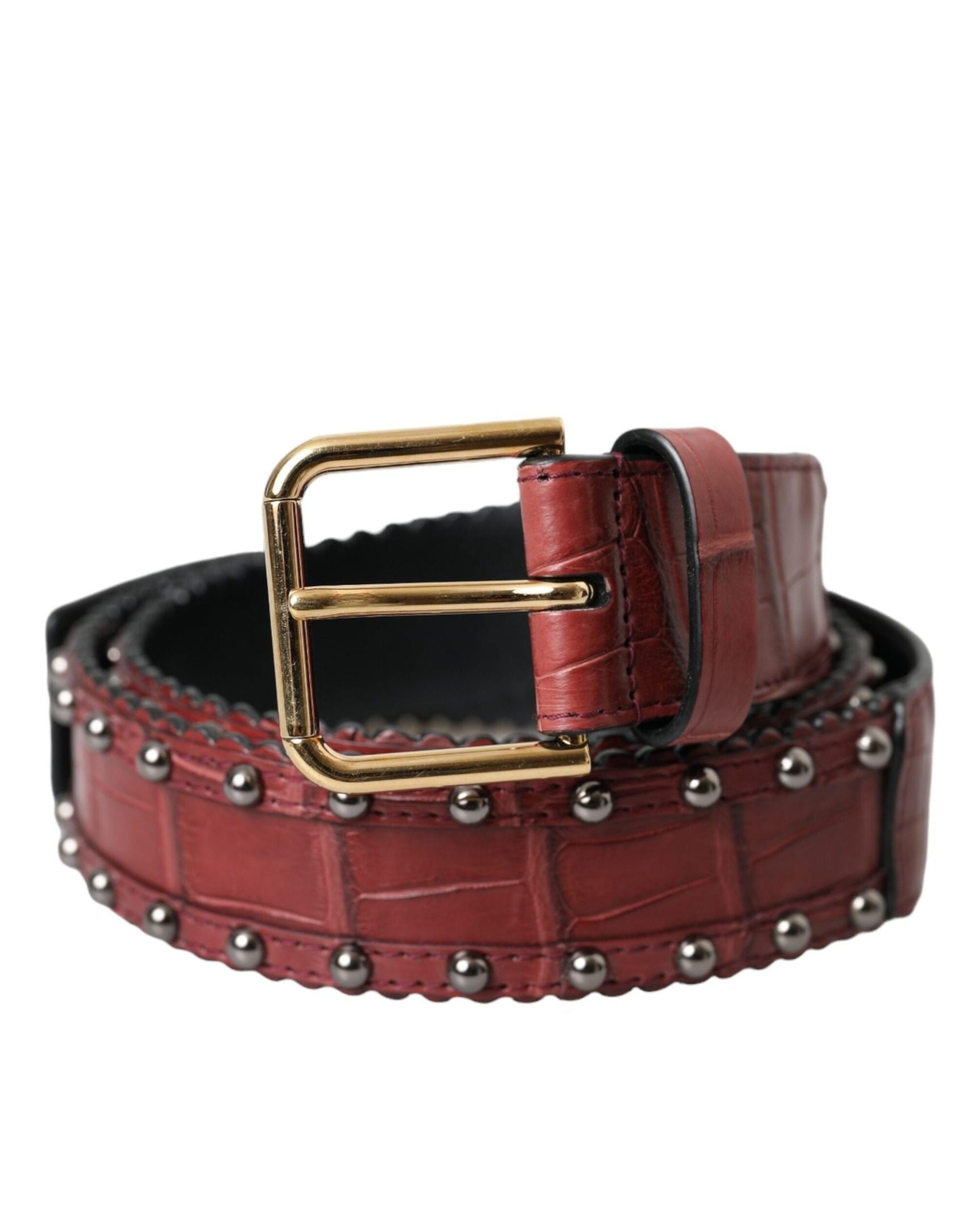 Dolce & Gabbana Leather Alligator Studded Metal Buckle Belt Belts