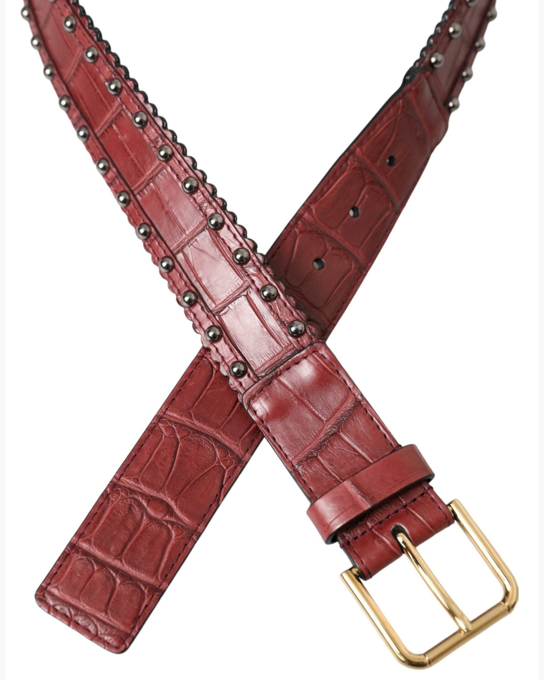 Dolce & Gabbana Leather Alligator Studded Metal Buckle Belt Belts