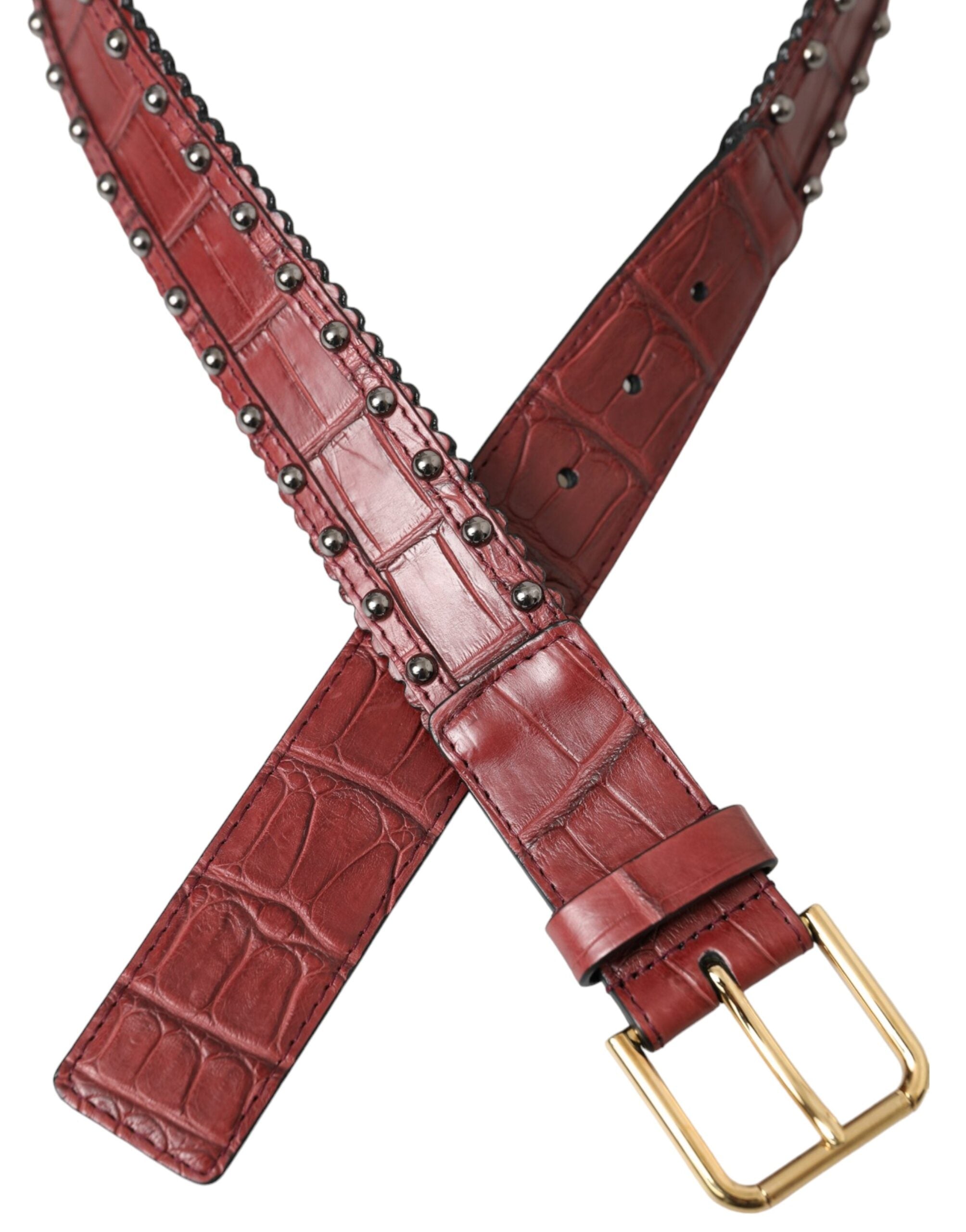 Dolce & Gabbana Leather Alligator Studded Metal Buckle Belt Glam Steals