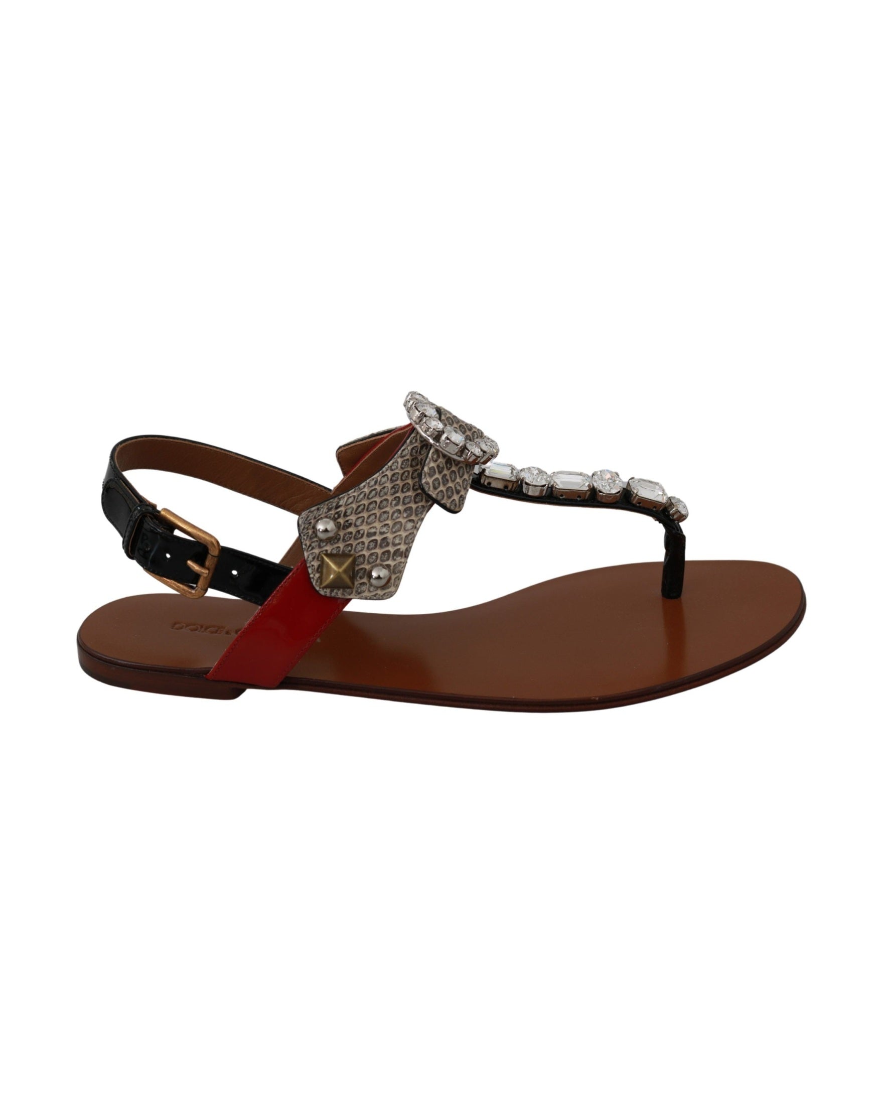 Dolce & Gabbana Leather Ayers Crystal Sandals Flip Flops Shoes Sandals