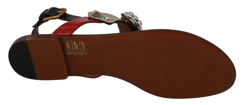 Dolce & Gabbana Leather Ayers Crystal Sandals Flip Flops Shoes Glam Steals