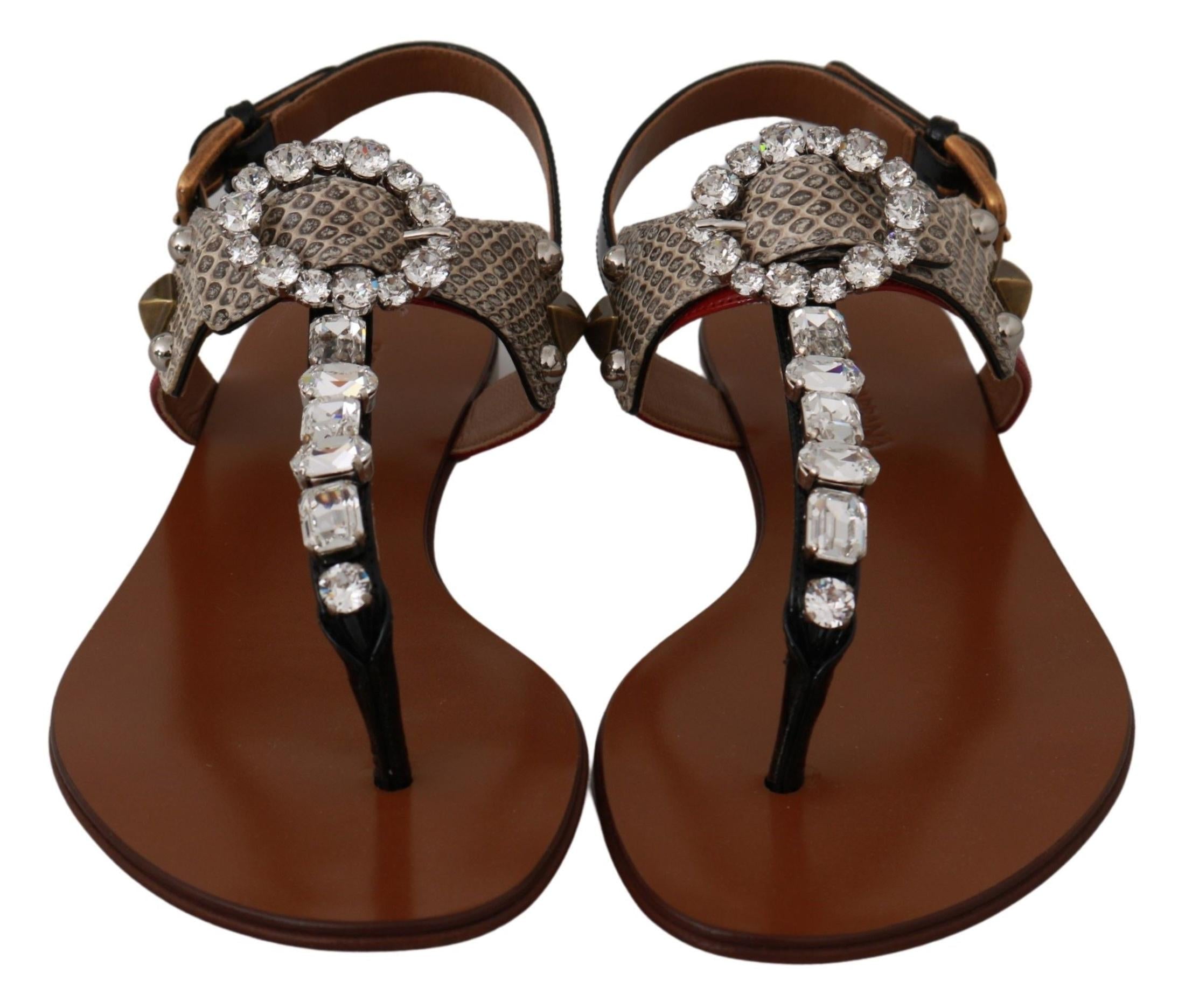 Dolce & Gabbana Leather Ayers Crystal Sandals Flip Flops Shoes Sandals
