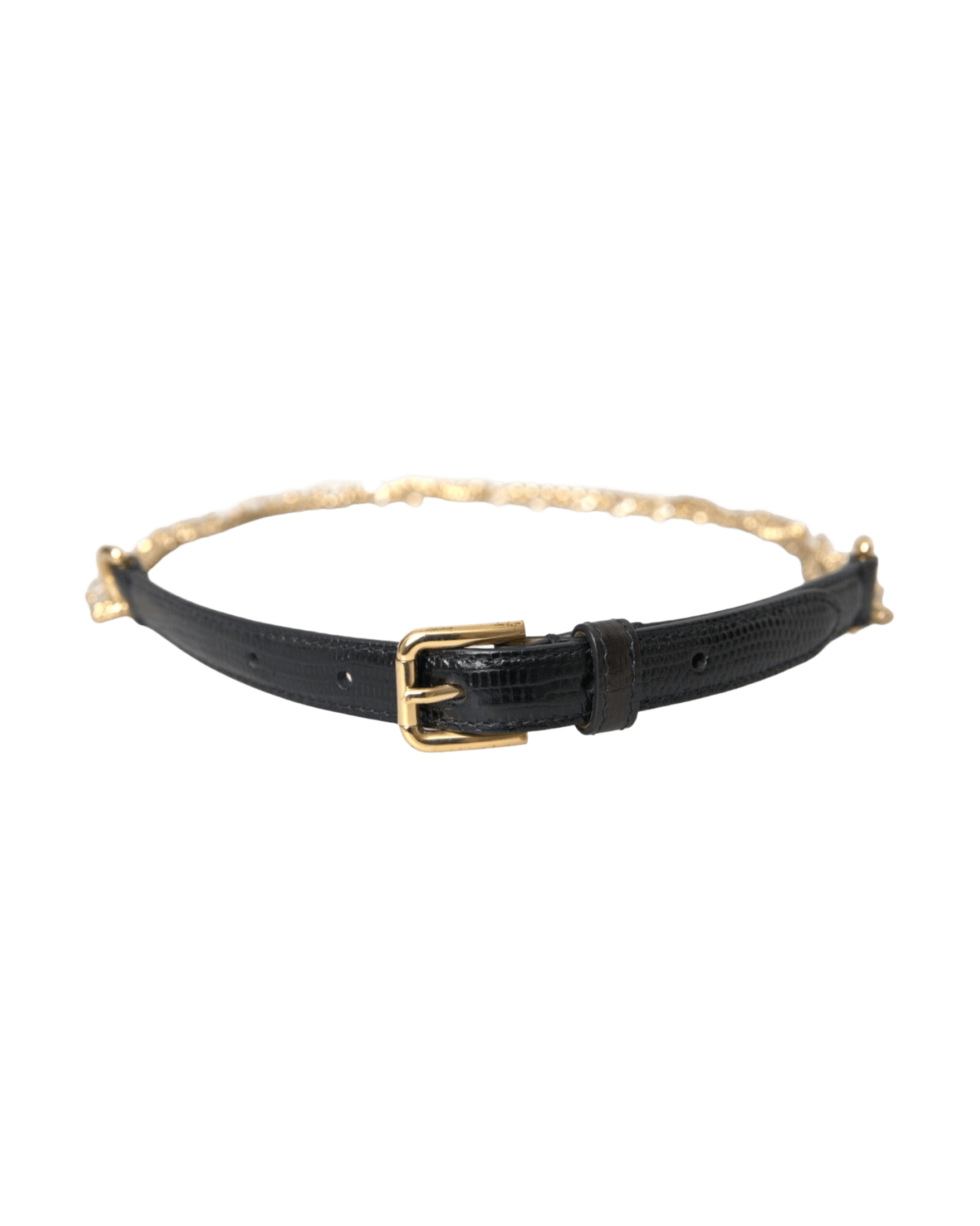 Dolce & Gabbana Leather Chain Crystal Waist Women Black Gold Belt Glam Steals