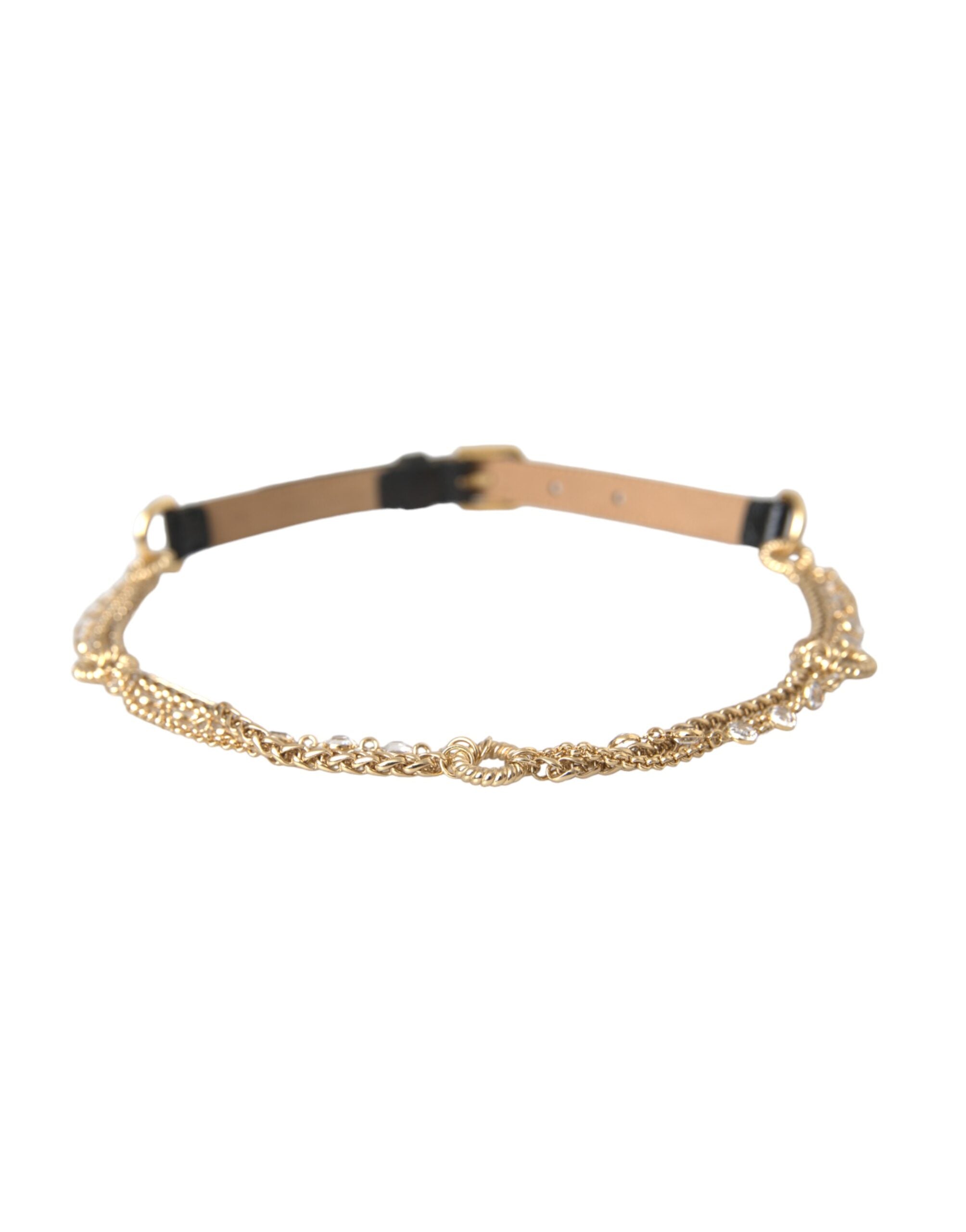 Dolce & Gabbana Leather Chain Crystal Waist Women Black Gold Belt Glam Steals