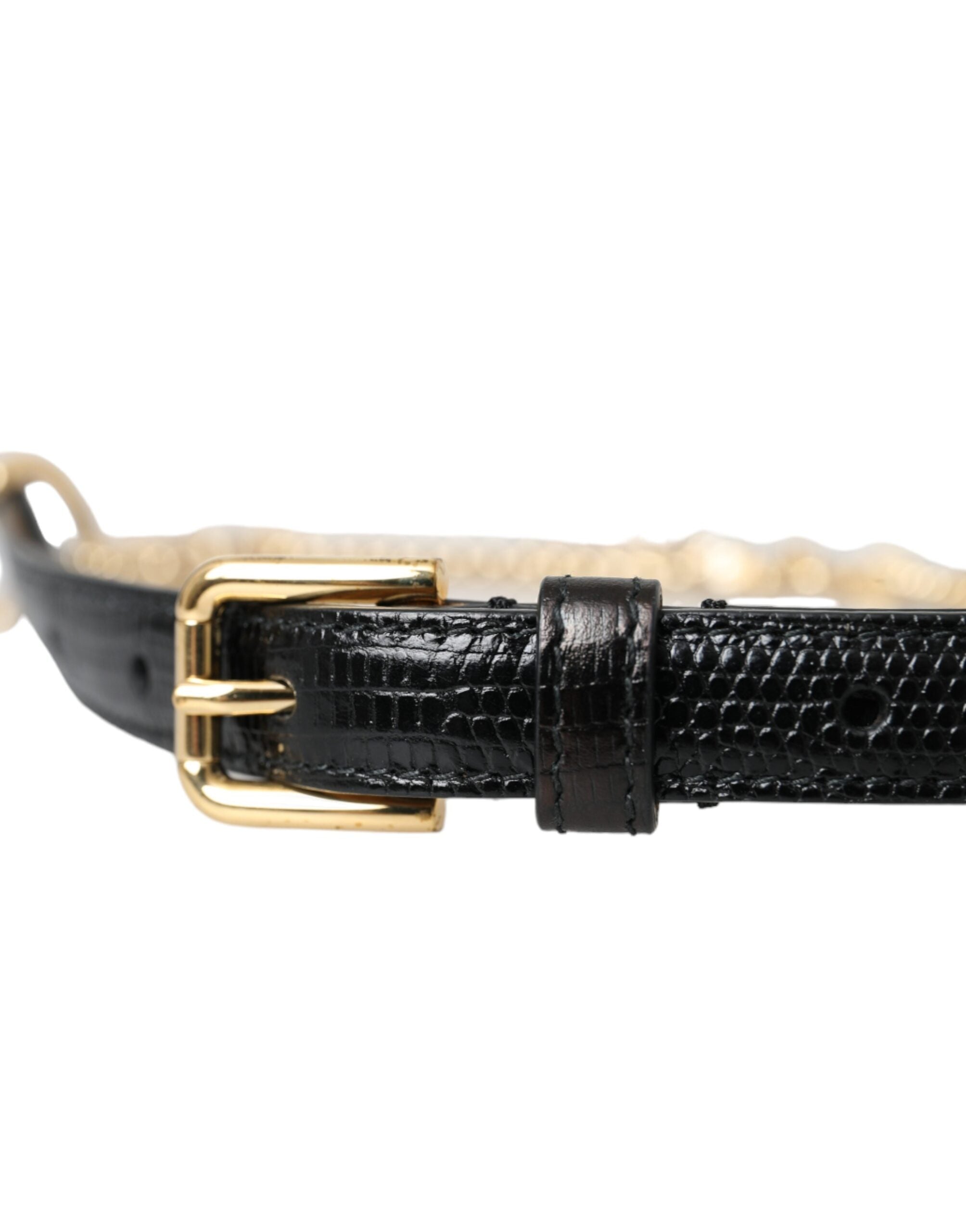 Dolce & Gabbana Leather Chain Crystal Waist Women Black Gold Belt Glam Steals