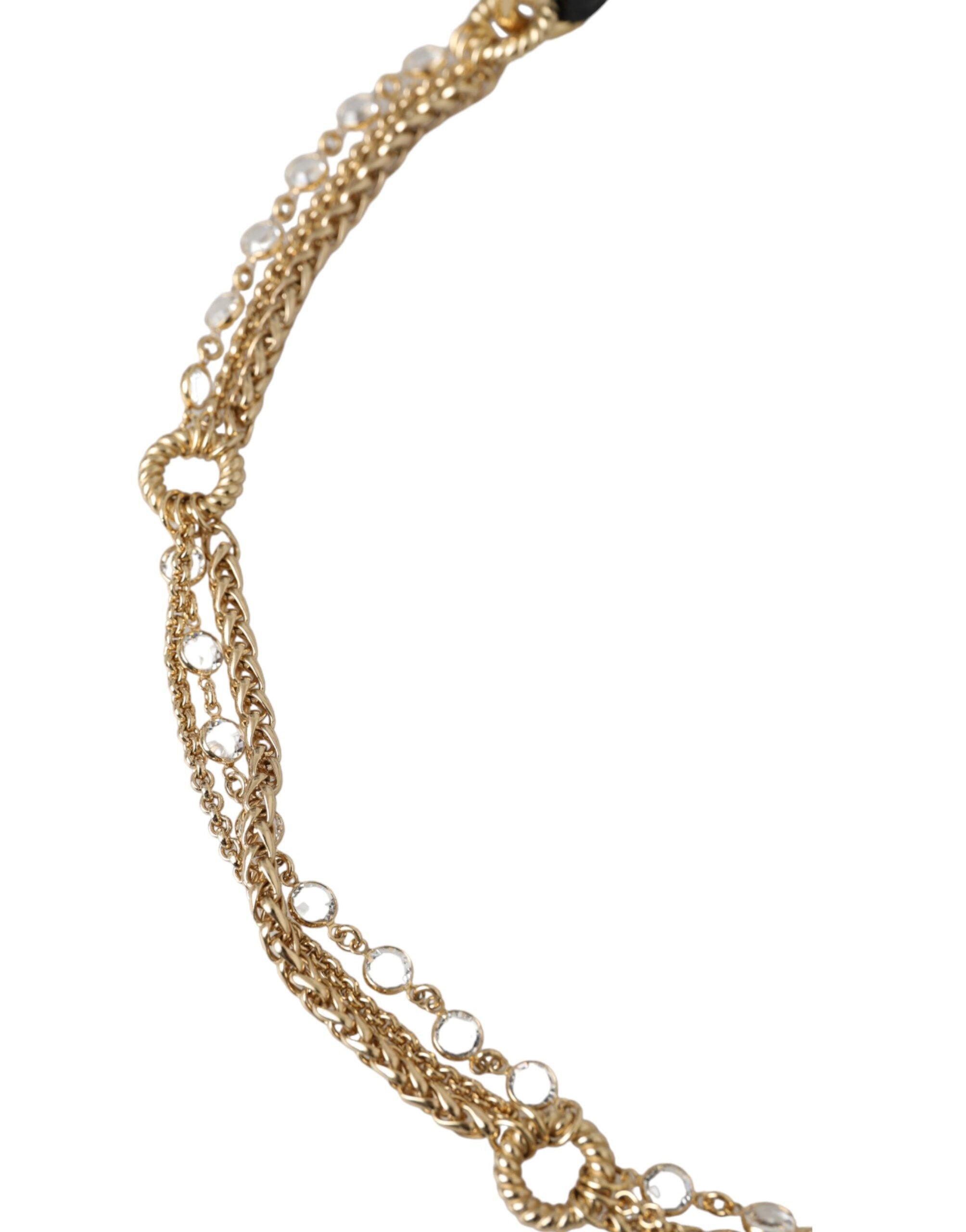 Dolce & Gabbana Leather Chain Crystal Waist Women Black Gold Belt Glam Steals