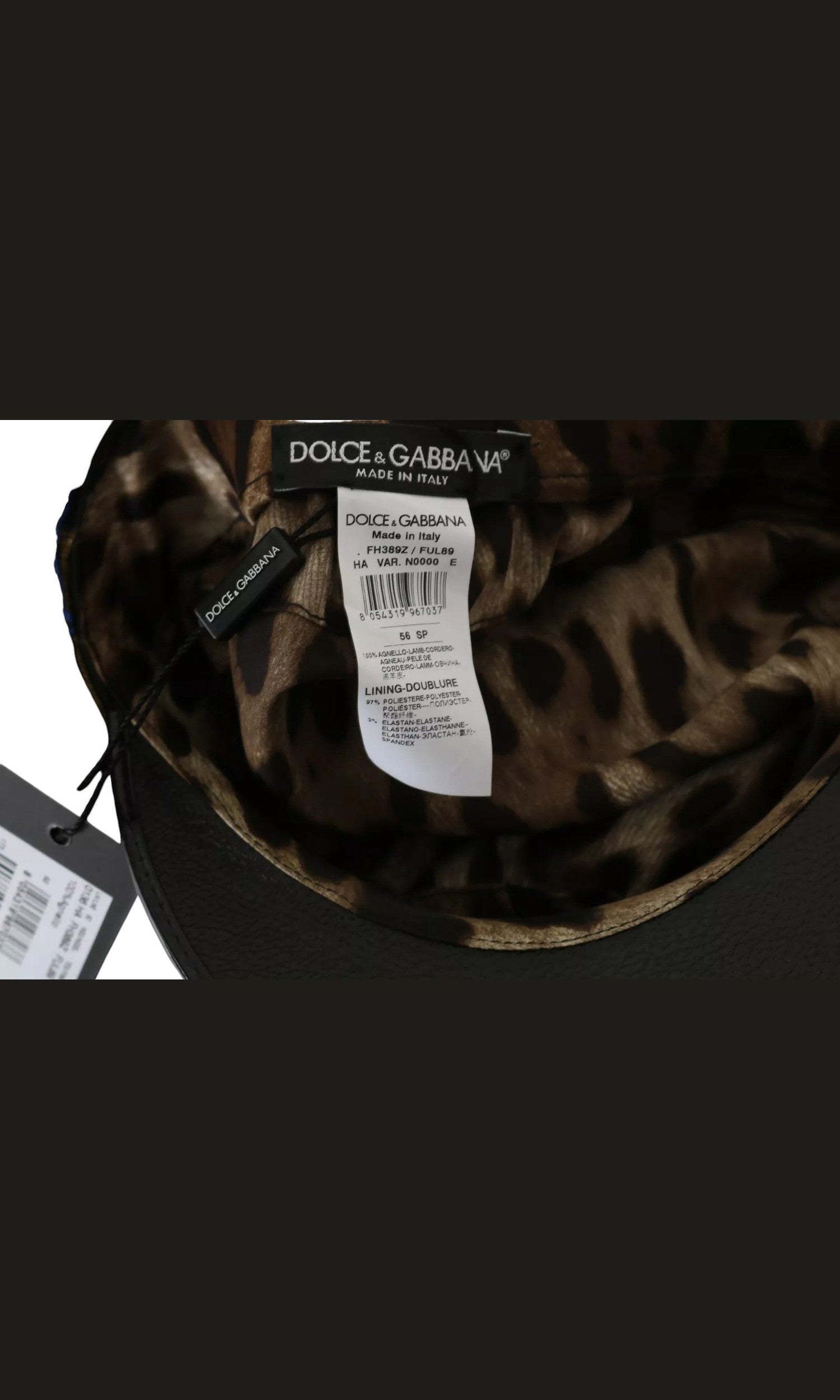Dolce & Gabbana Leather Crystal Beads Ribbon Fiddler Black Gold Cap Glam Steals