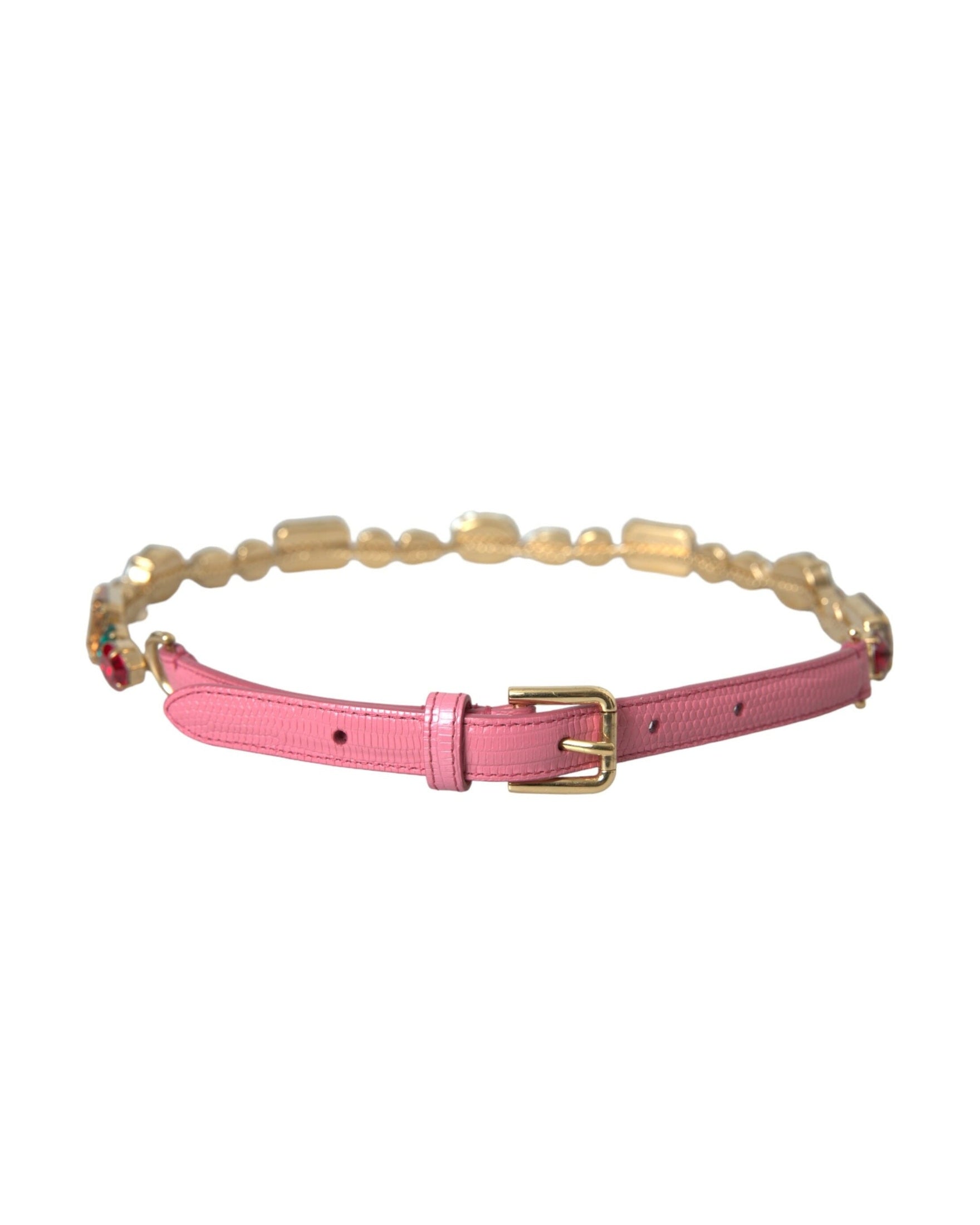 Dolce & Gabbana Leather Crystal Chain Embellished Pink Belt Glam Steals