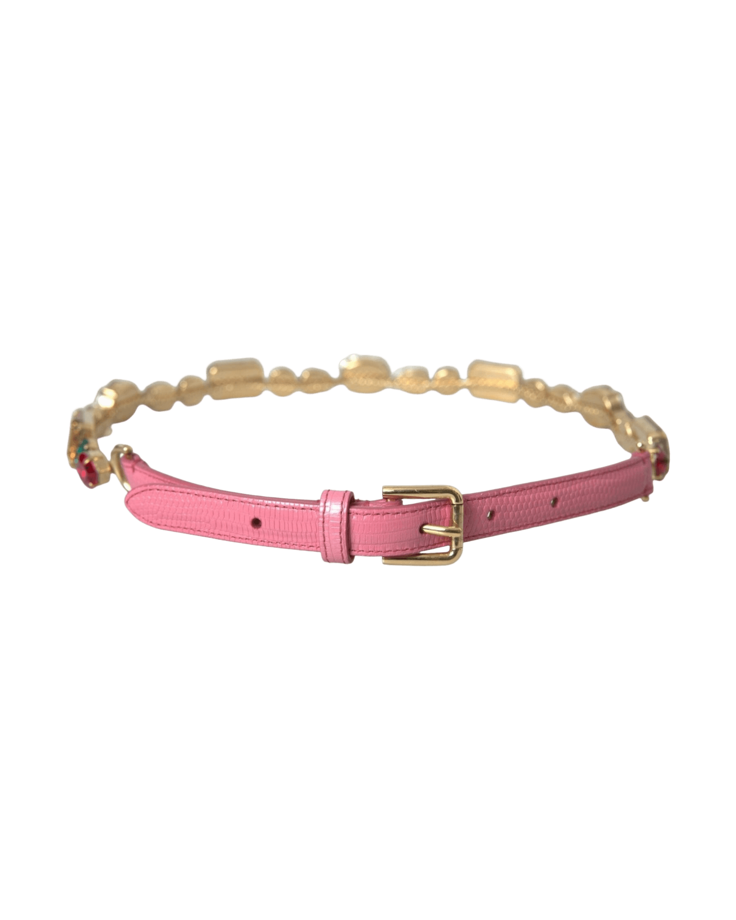 Dolce & Gabbana Leather Crystal Chain Embellished Pink Belt Glam Steals