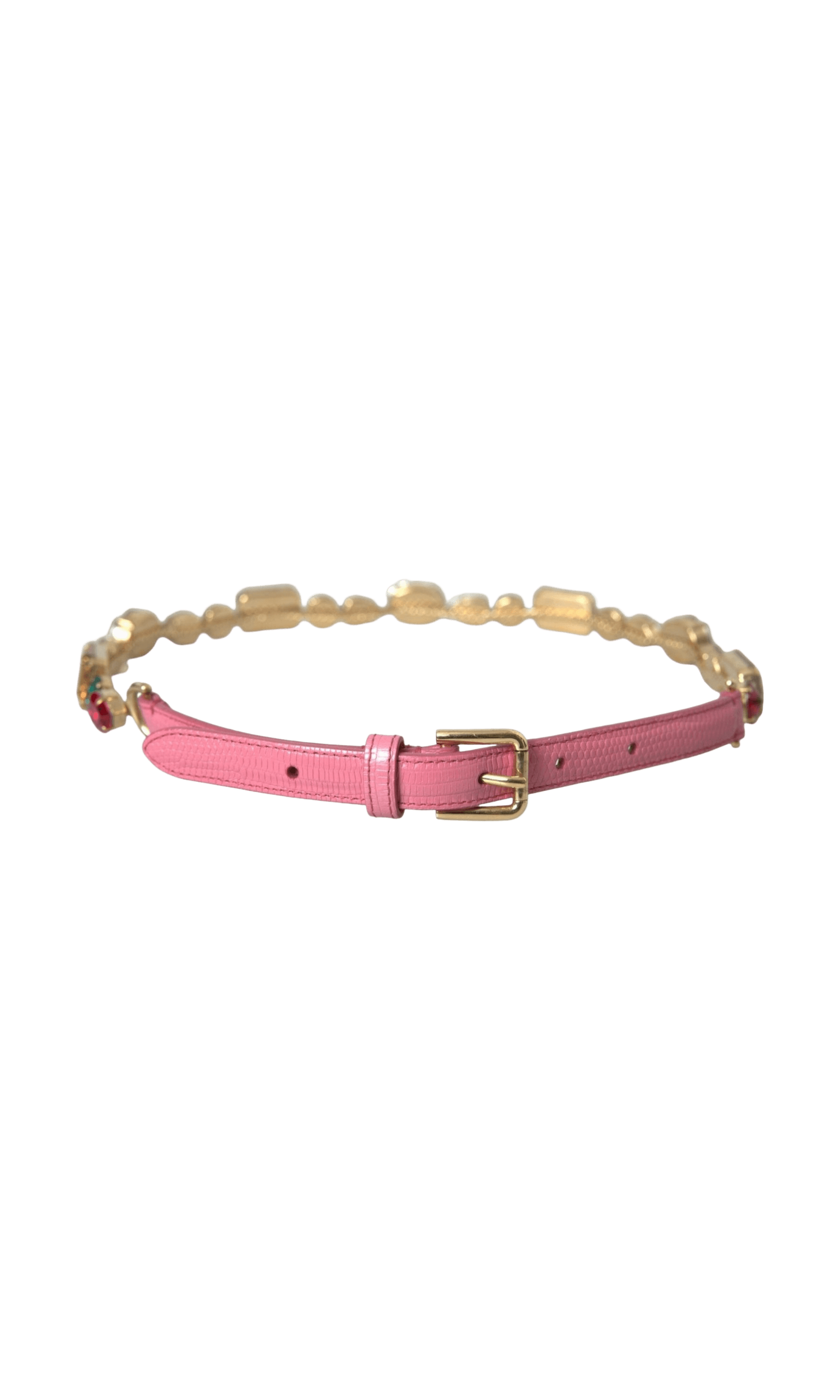 Dolce & Gabbana Leather Crystal Chain Embellished Pink Belt Glam Steals