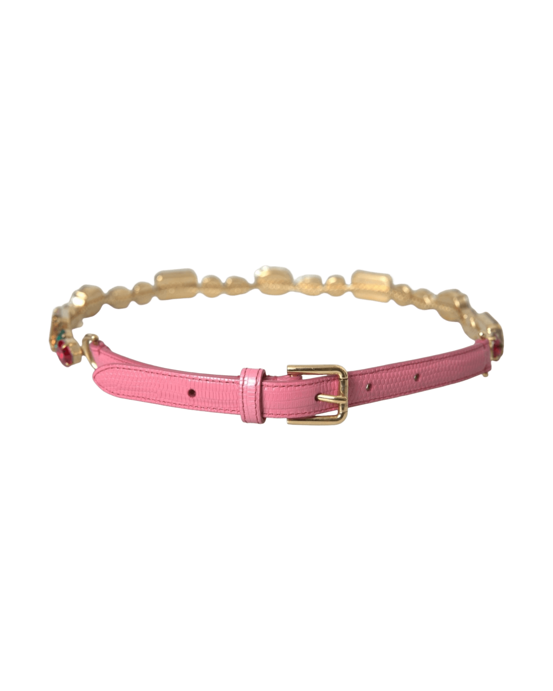 Dolce & Gabbana Leather Crystal Chain Embellished Pink Belt Glam Steals