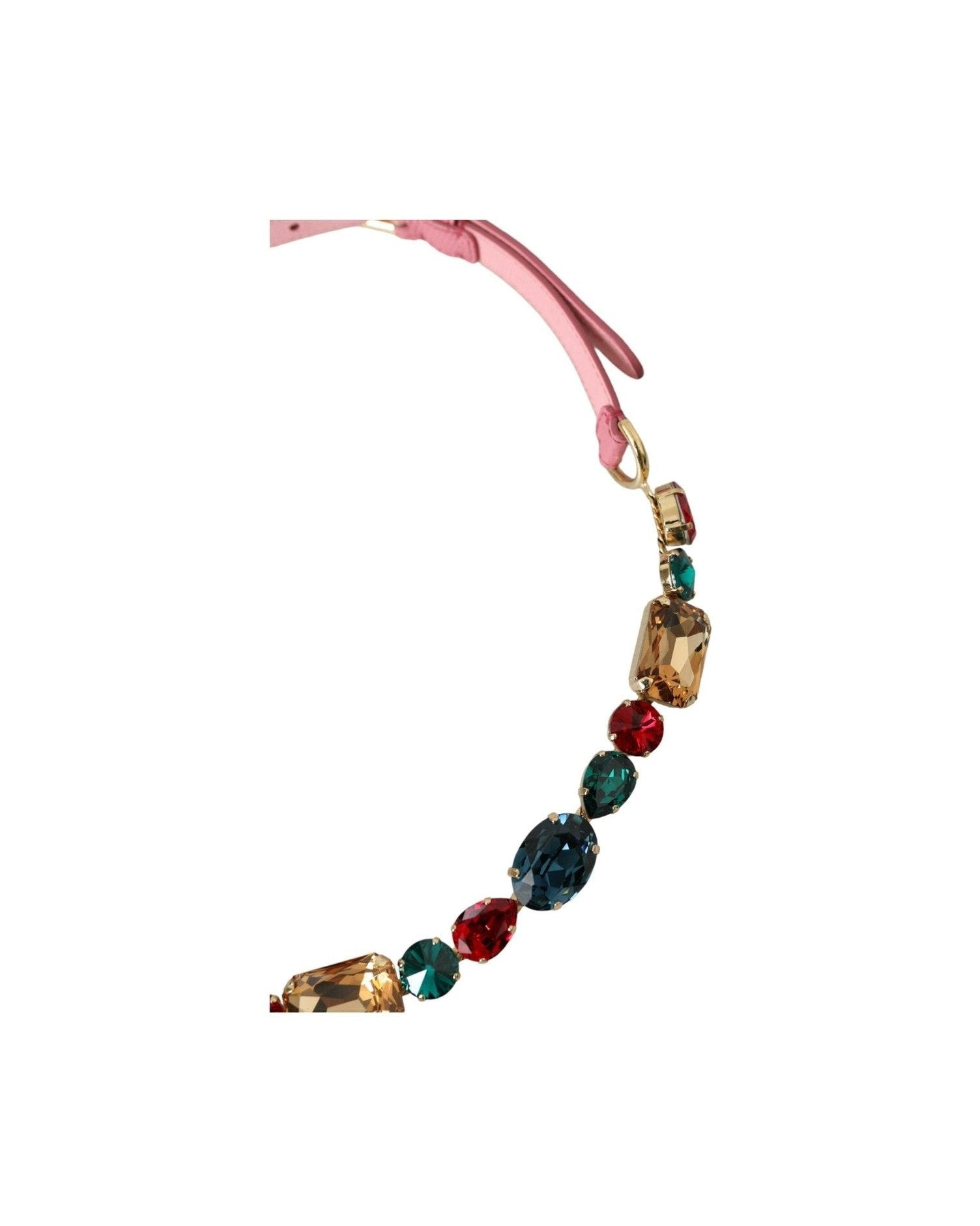 Dolce & Gabbana Leather Crystal Chain Embellished Pink Belt Glam Steals