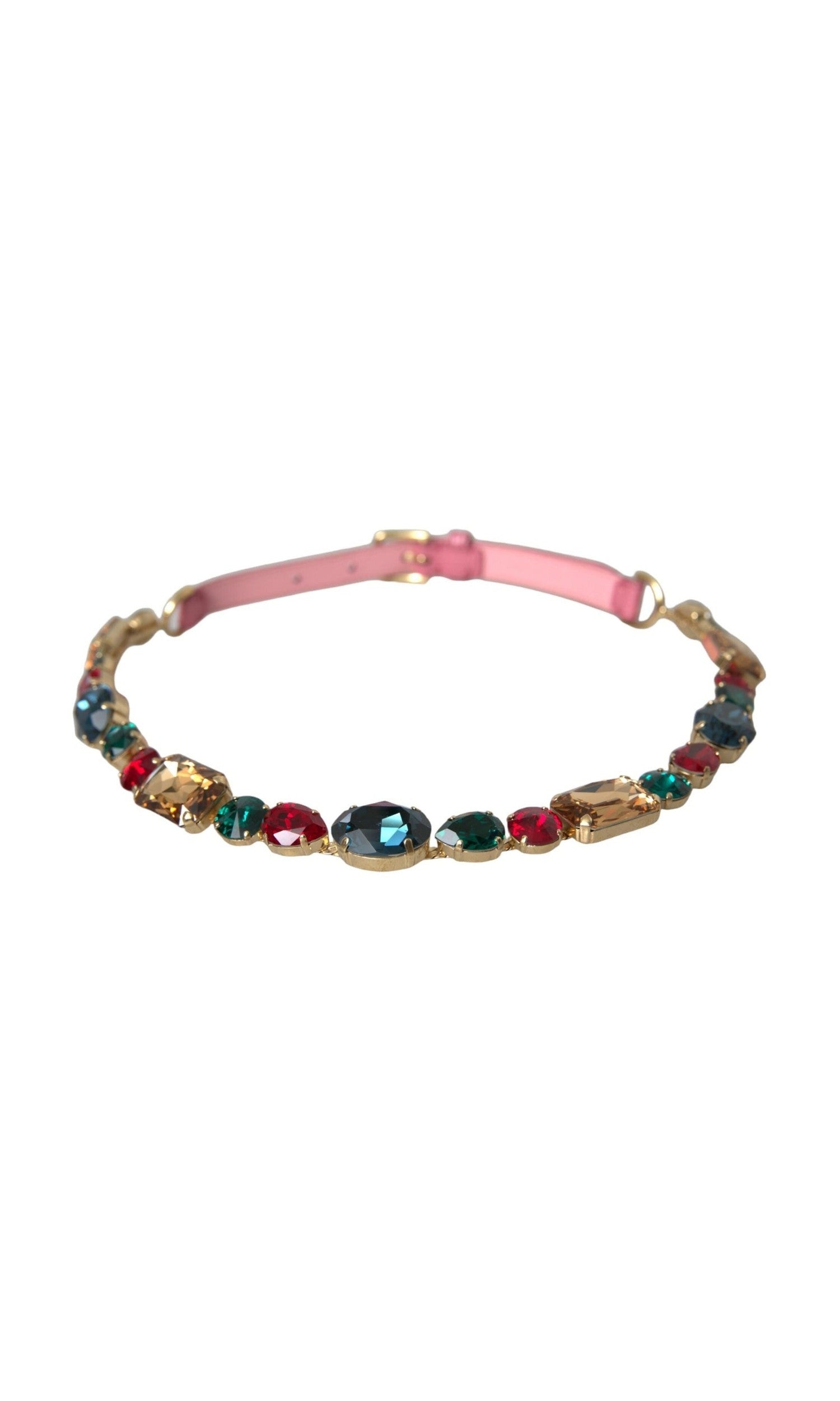 Dolce & Gabbana Leather Crystal Chain Embellished Pink Belt Glam Steals