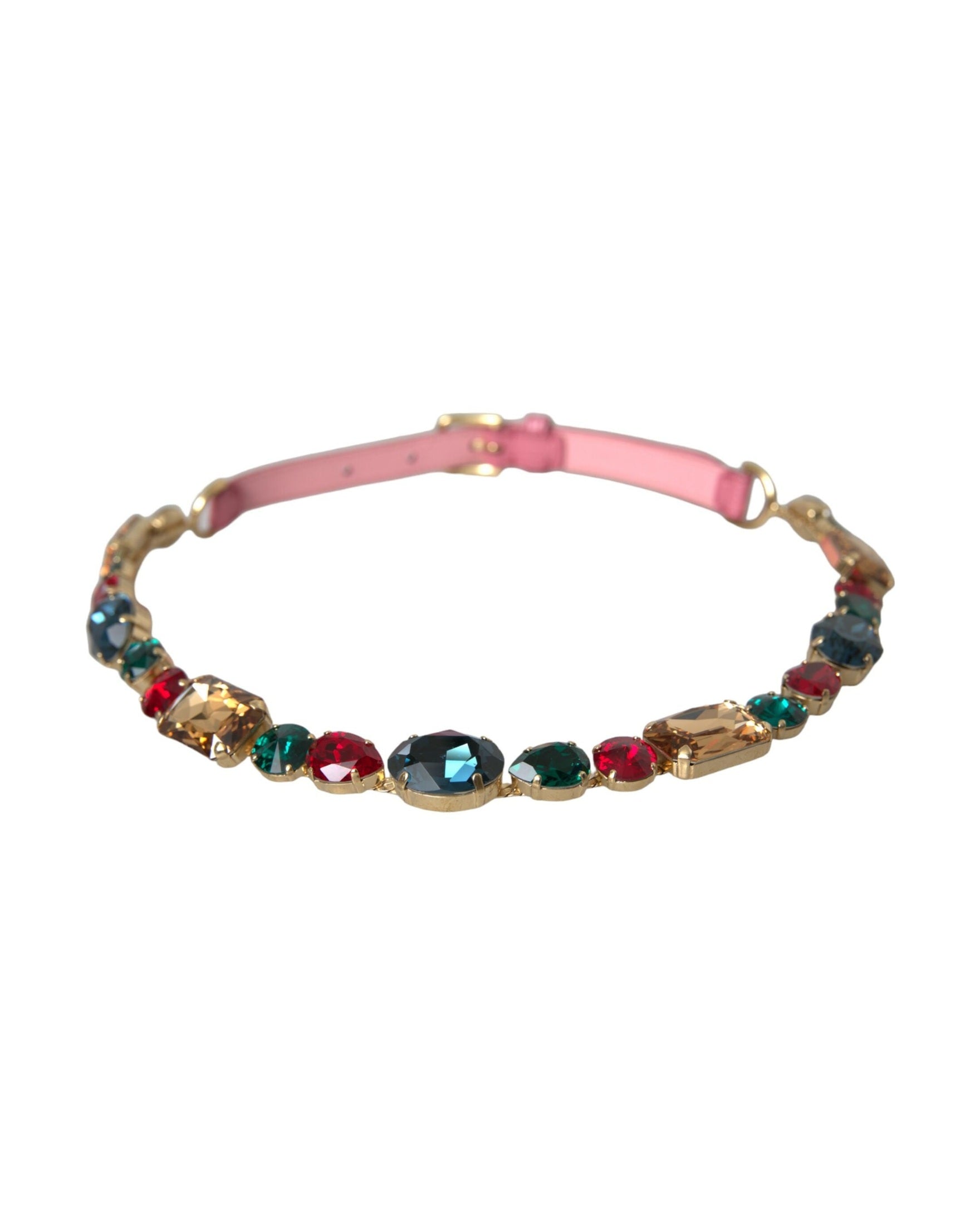 Dolce & Gabbana Leather Crystal Chain Embellished Pink Belt Glam Steals