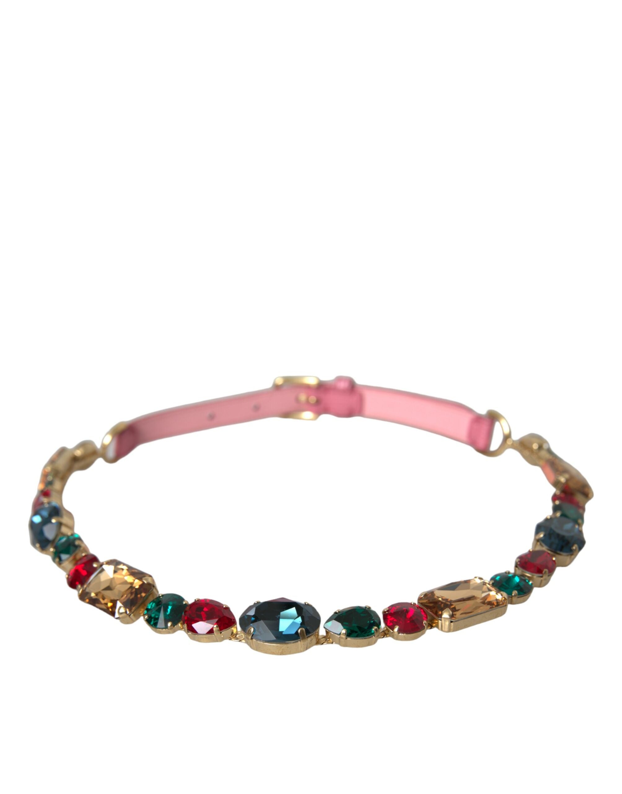 Dolce & Gabbana Leather Crystal Chain Embellished Pink Belt Glam Steals