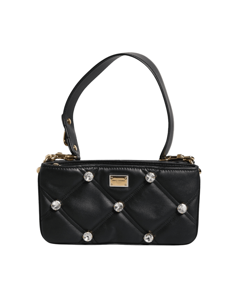 Dolce & Black Gabbana Leather Crystal Embellished Logo Shoulder Bag Glam Steals