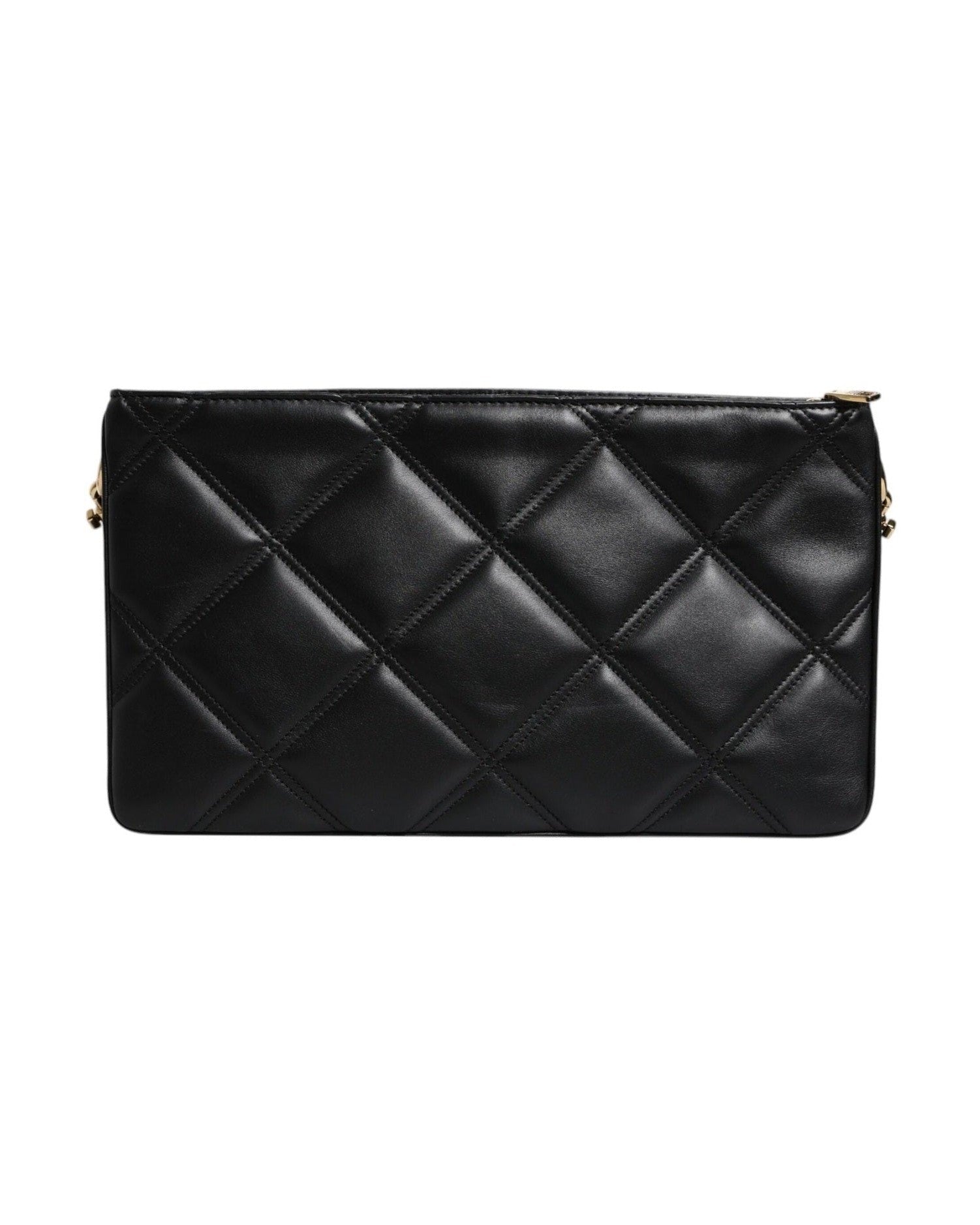 Dolce & Gabbana Leather Crystal Embellished Logo Shoulder Black Bag Glam Steals