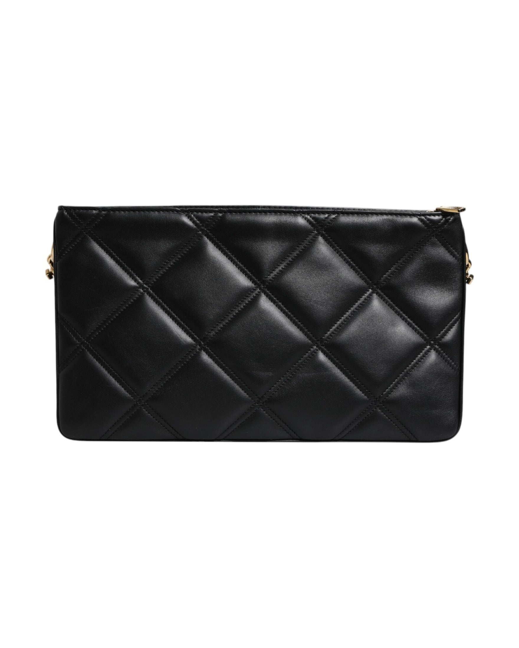 Dolce & Gabbana Leather Crystal Embellished Logo Shoulder Black Bag Glam Steals