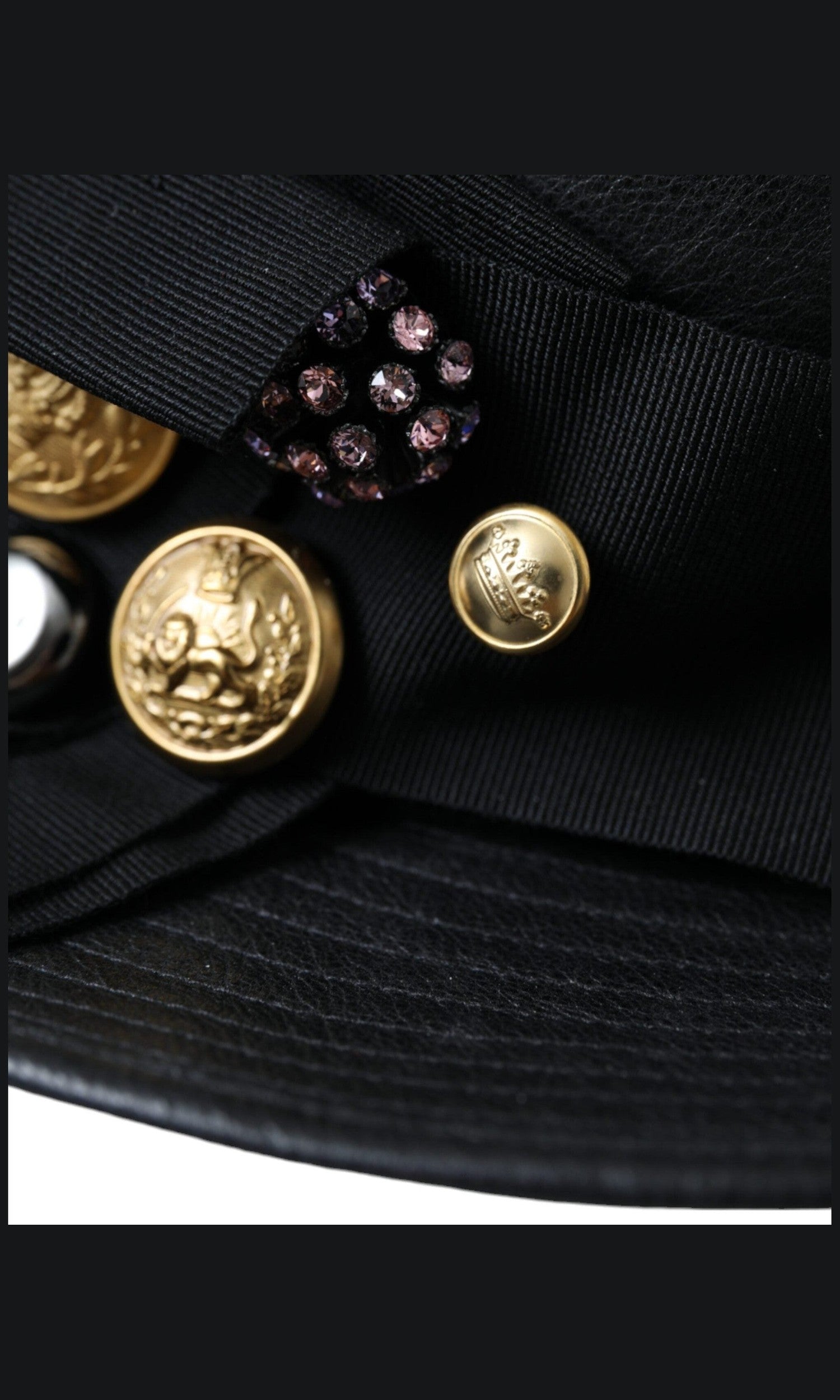 Dolce & Gabbana Leather Dg Coin Crystal Wide Brim Black Hat Glam Steals