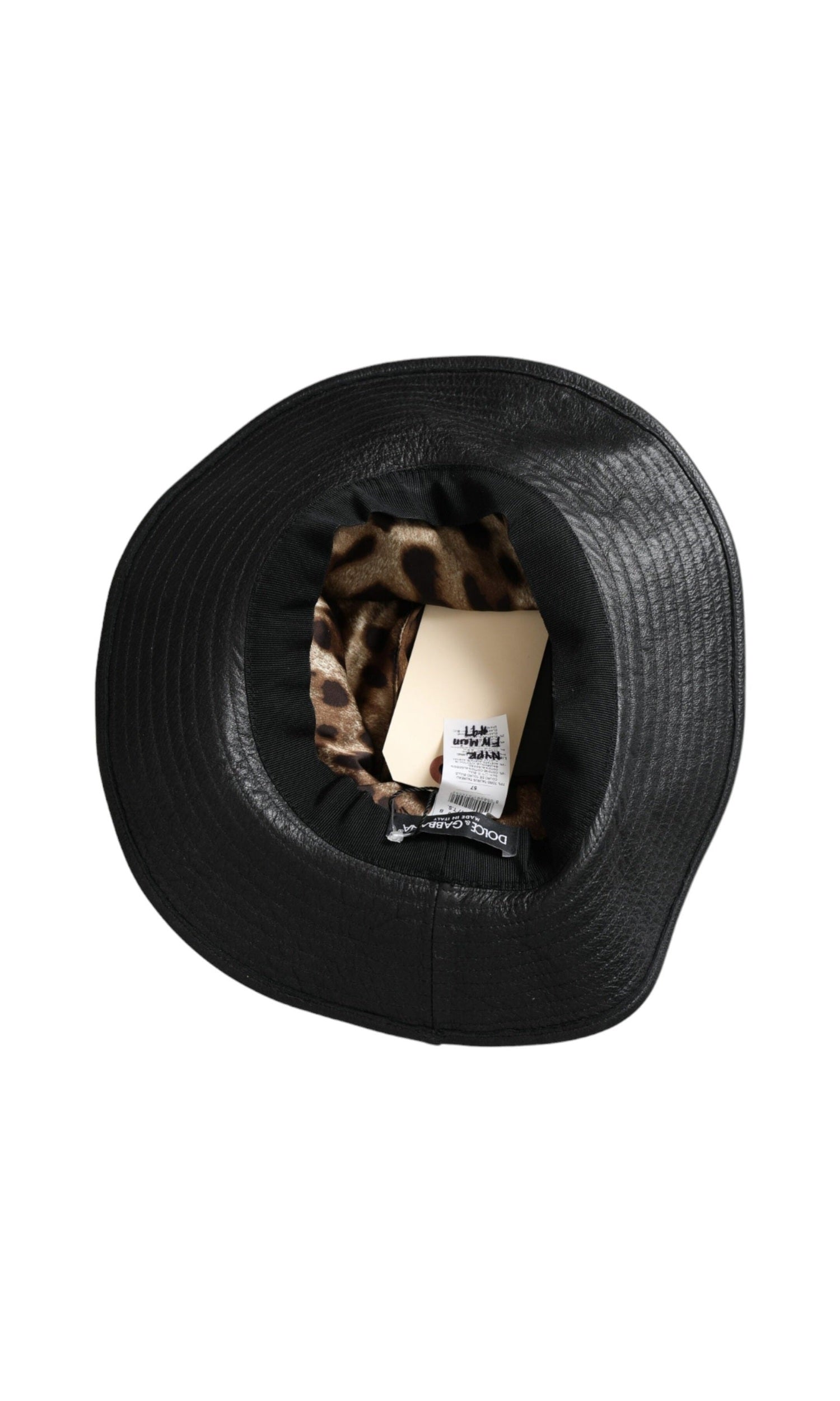 Dolce & Gabbana Leather Dg Coin Crystal Wide Brim Black Hat Glam Steals
