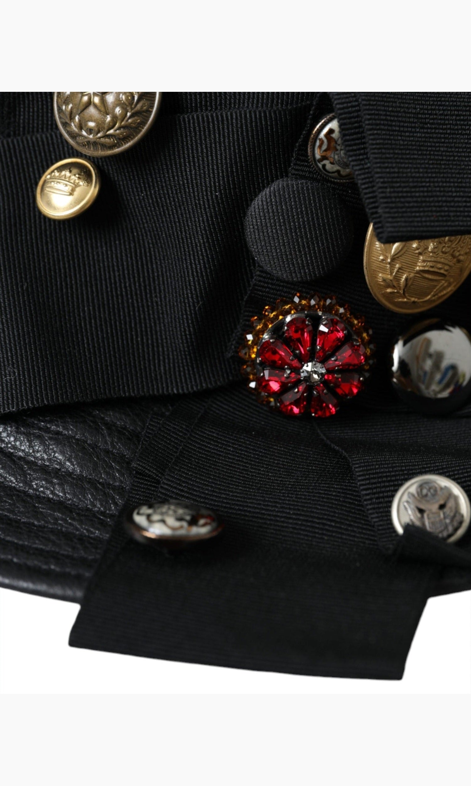 Dolce & Gabbana Leather Dg Coin Crystal Wide Brim Black Hat Glam Steals