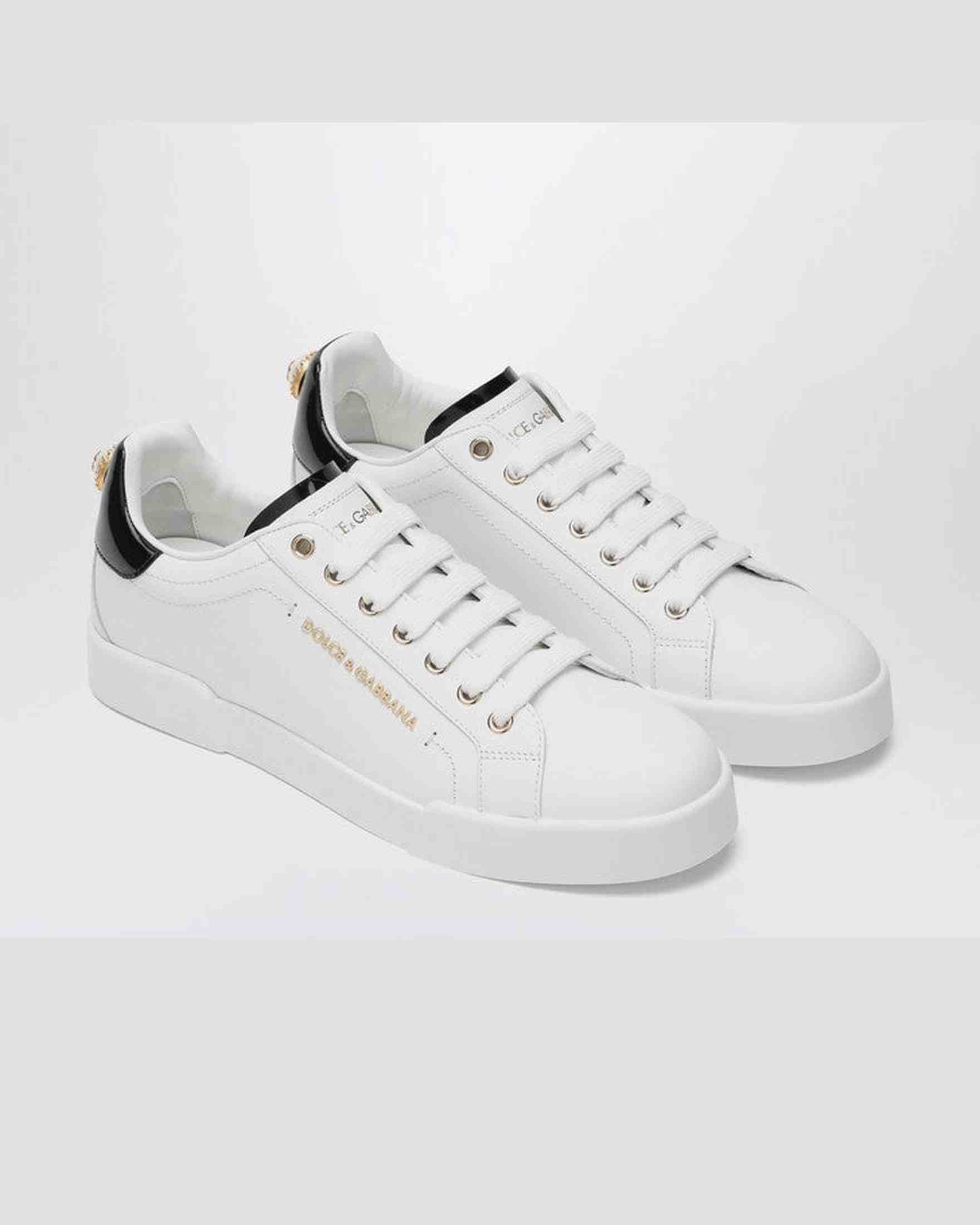 Dolce & Gabbana Leather Dolce&gabbana White/gold Portofino Sneakers Glam Steals