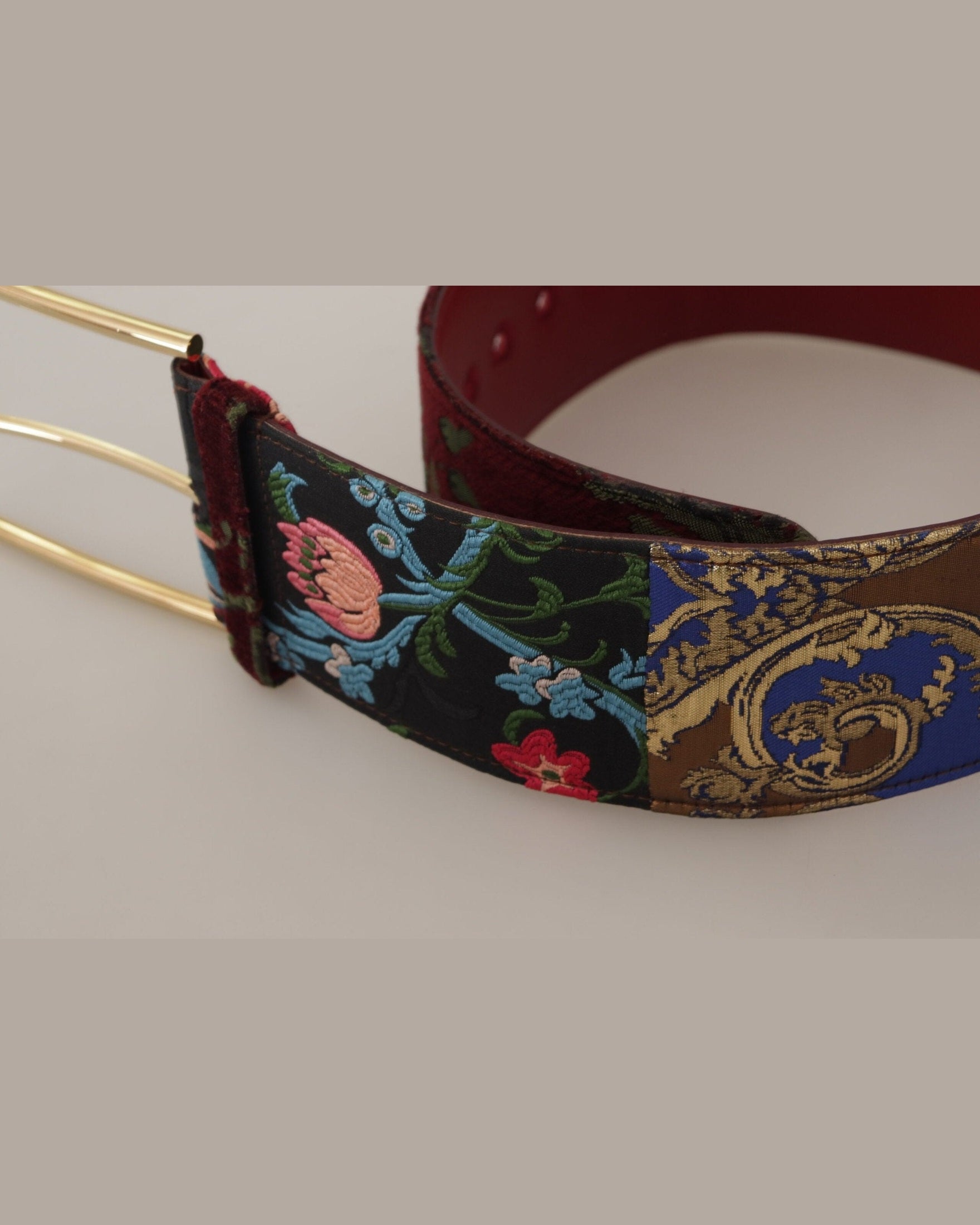 Dolce & Gabbana Leather Embroidered Gold Logo Metal Buckle Belt Belts
