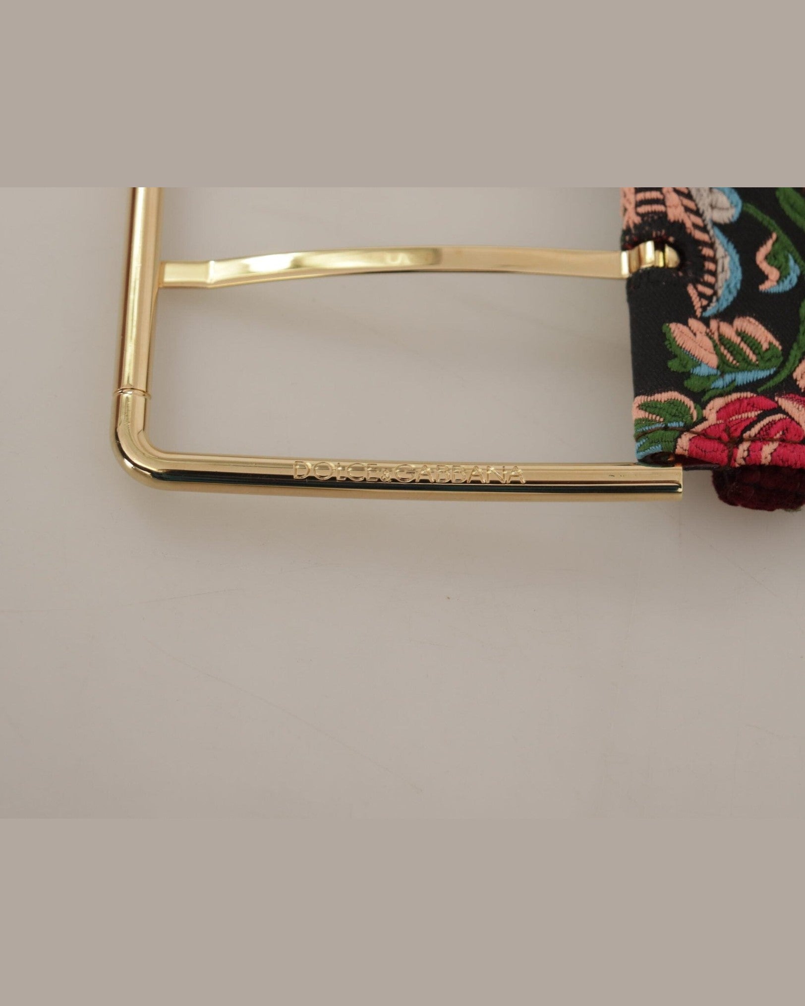 Dolce & Gabbana Leather Embroidered Gold Logo Metal Buckle Belt Belts