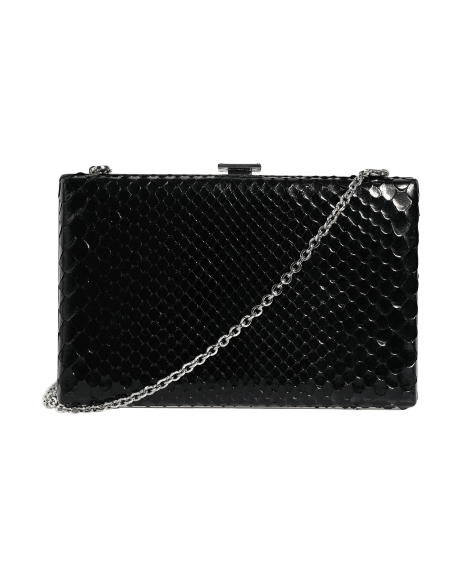 Dolce & Gabbana Leather Frame Clutch Mini Crossbody Black Silver Bag Glam Steals