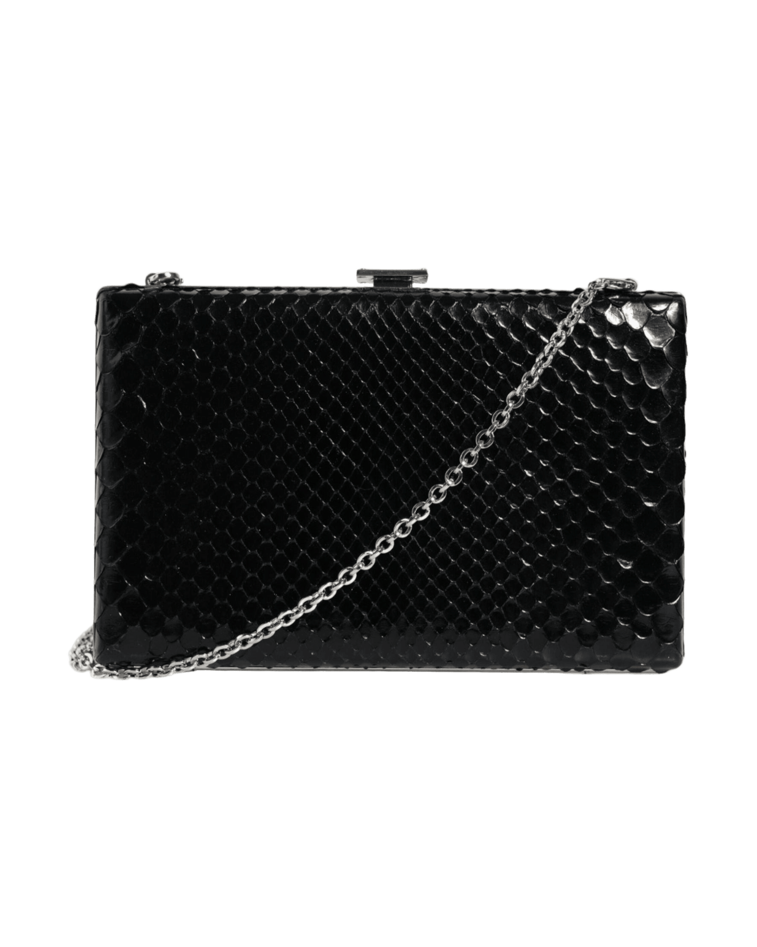 Dolce & Gabbana Leather Frame Clutch Mini Crossbody Black Silver Bag Glam Steals