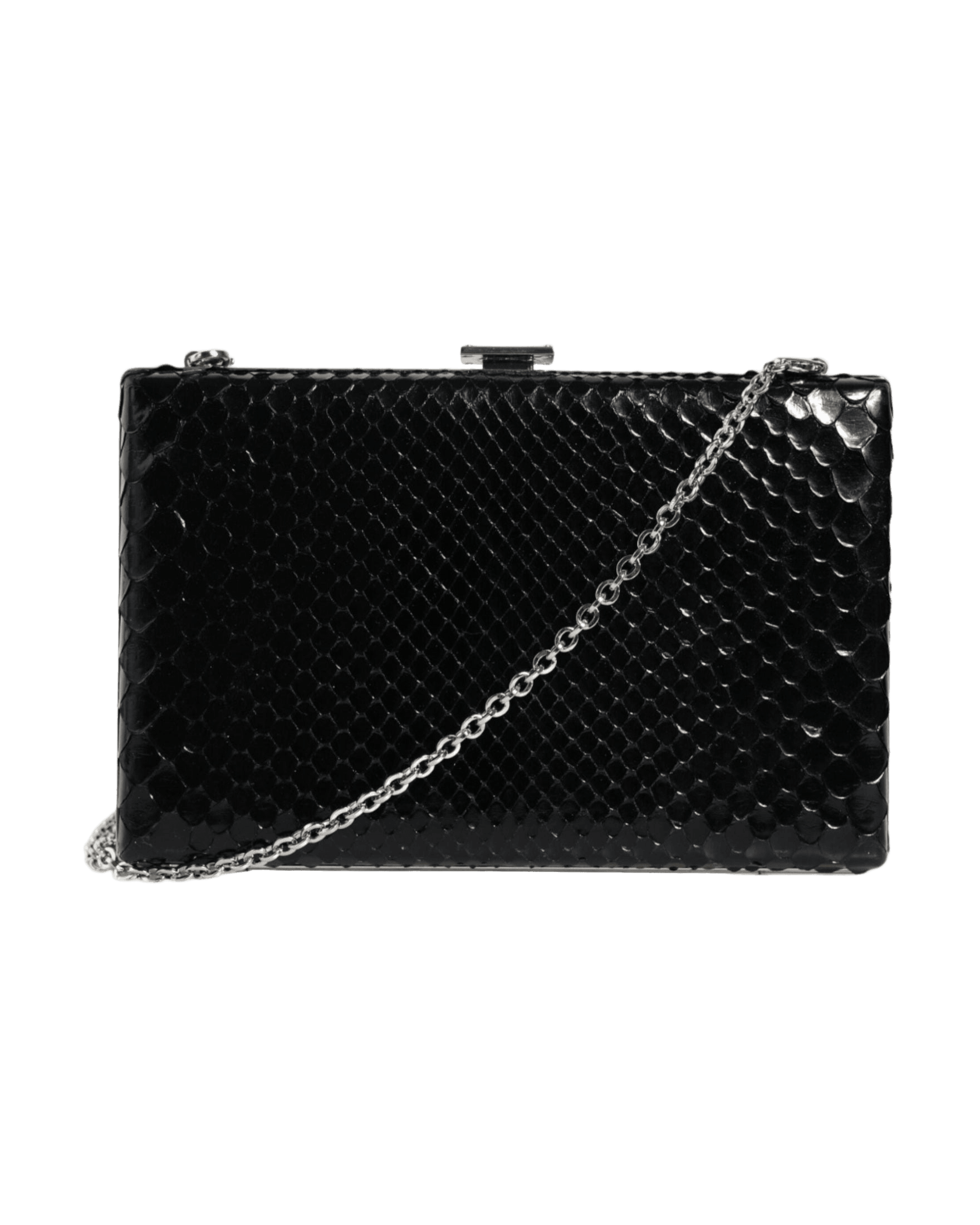 Dolce & Gabbana Leather Frame Clutch Mini Crossbody Black Silver Bag Glam Steals