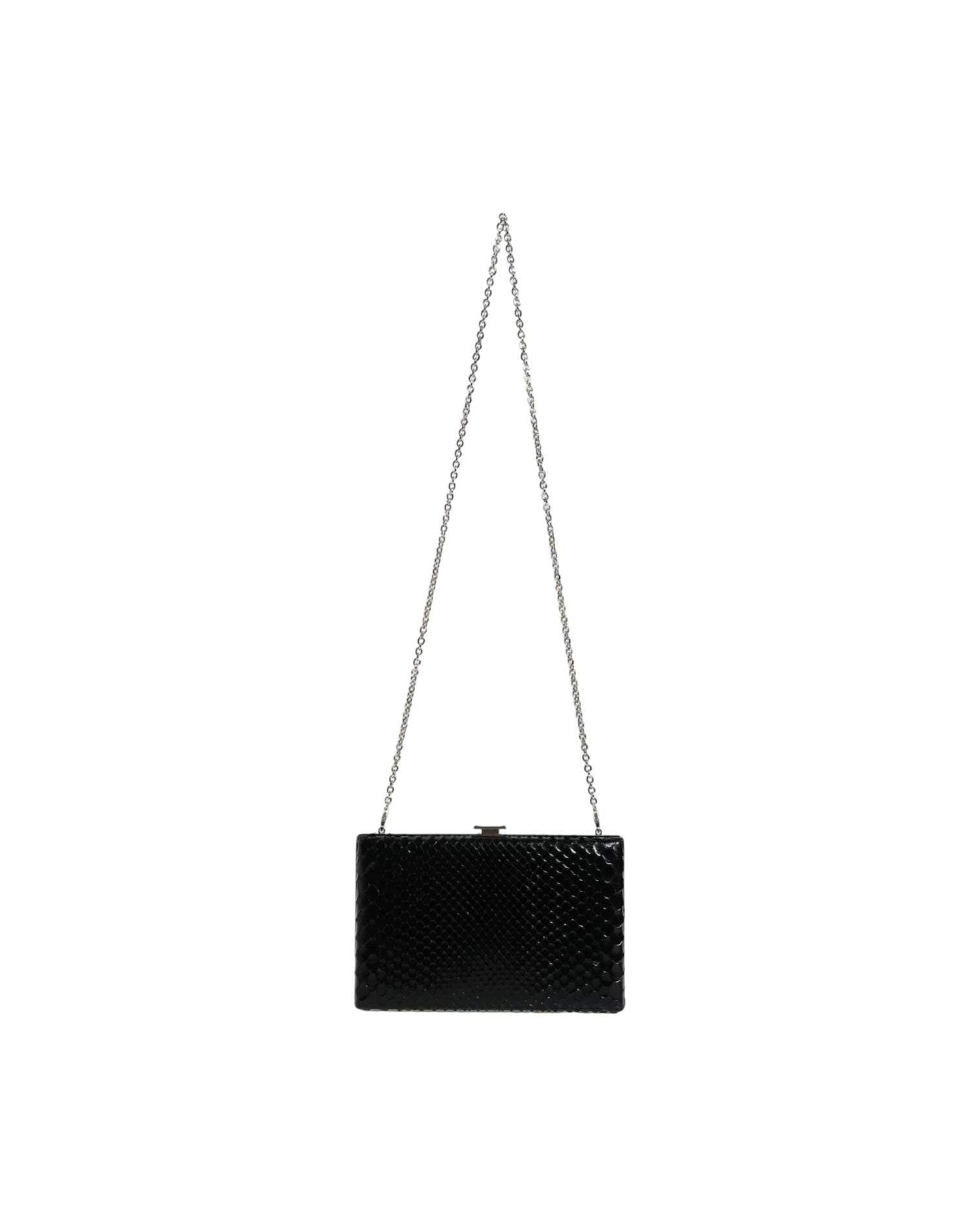 Dolce & Gabbana Leather Frame Clutch Mini Crossbody Black Silver Bag Glam Steals